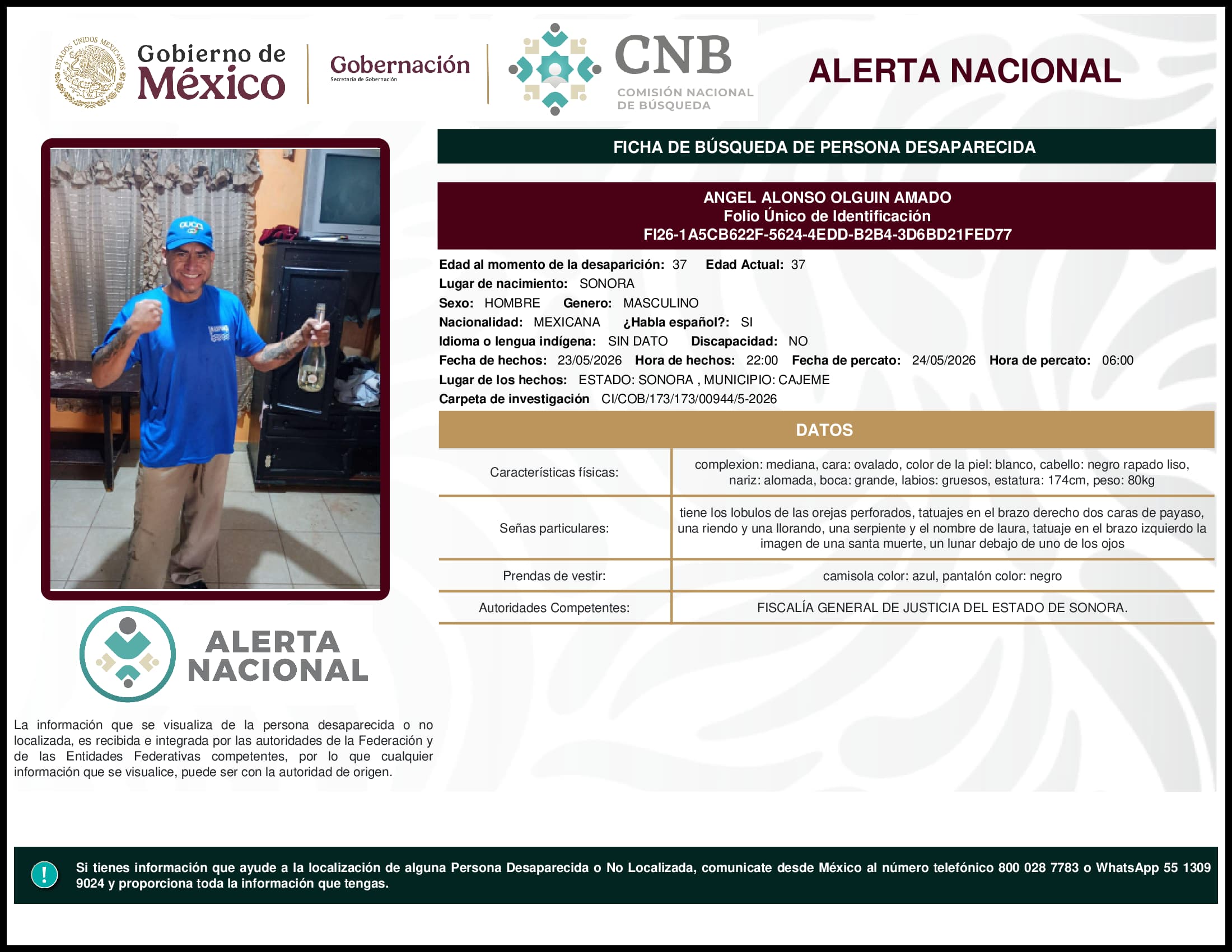 Persona desaparecida Angel Alonso Olguin Amado