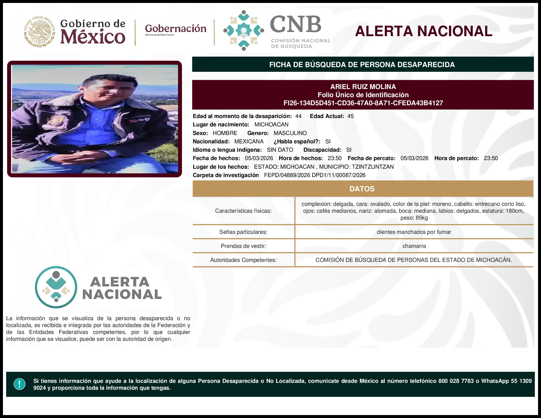 Persona desaparecida Ariel Ruiz Molina