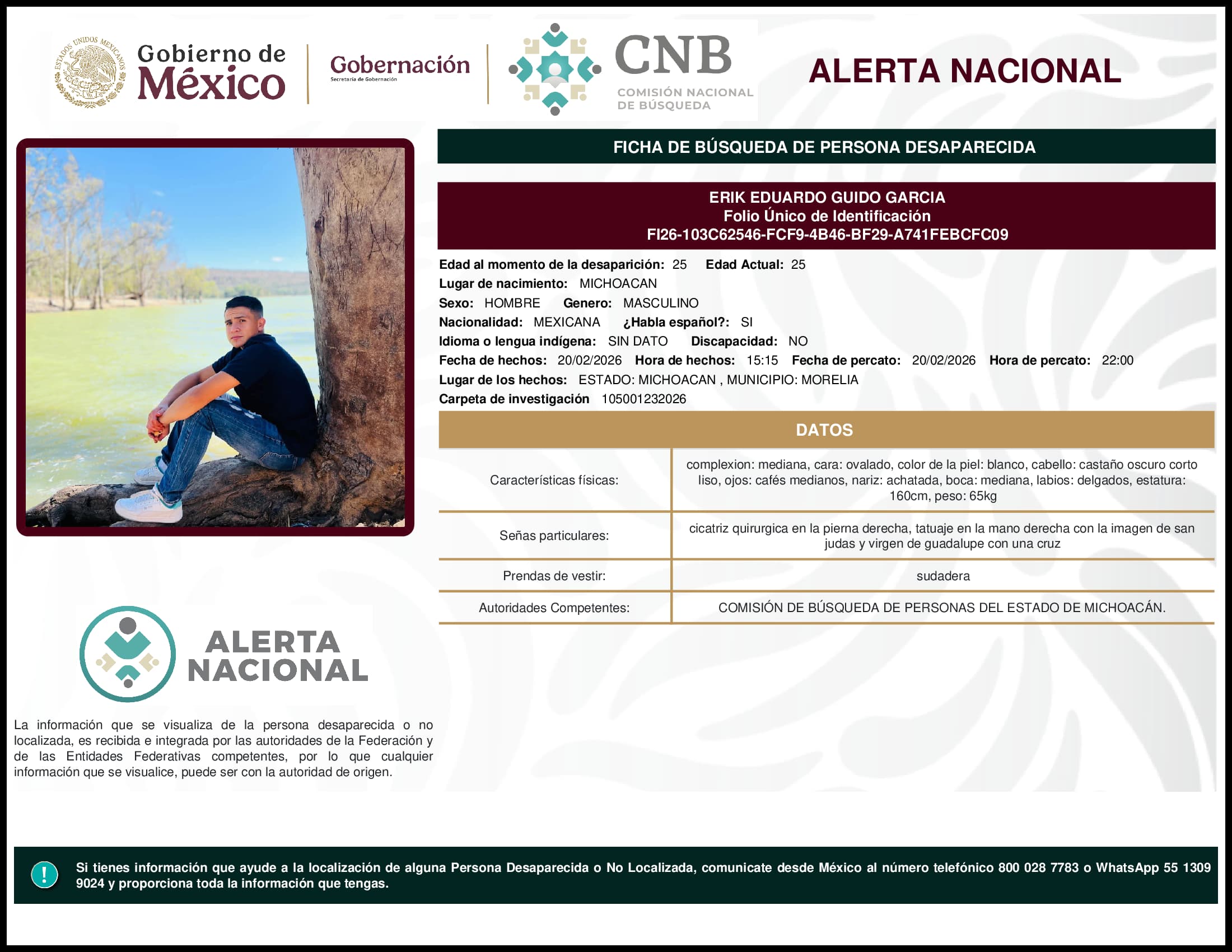 Persona desaparecida Erik Eduardo Guido Garcia