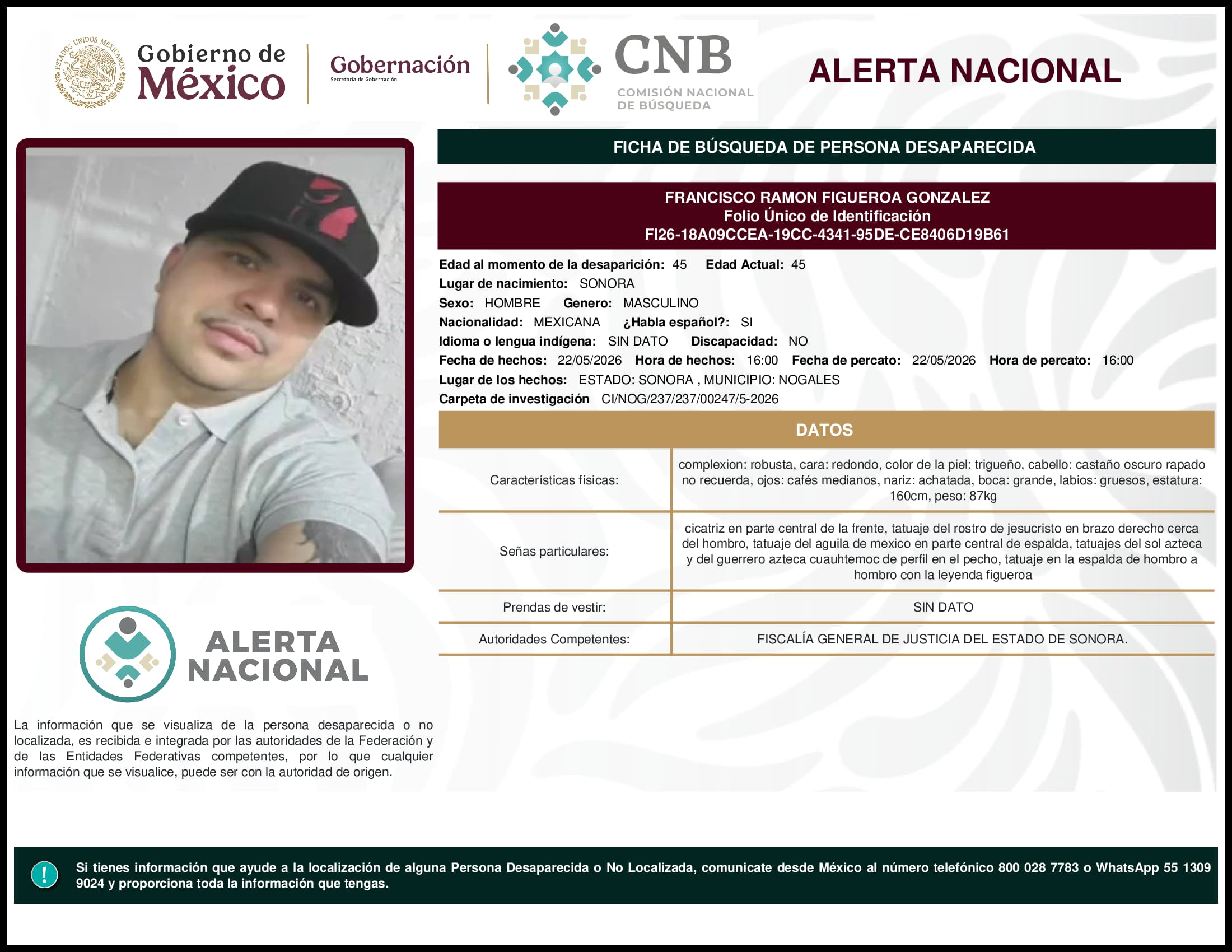 Persona desaparecida Francisco Ramon Figueroa Gonzalez
