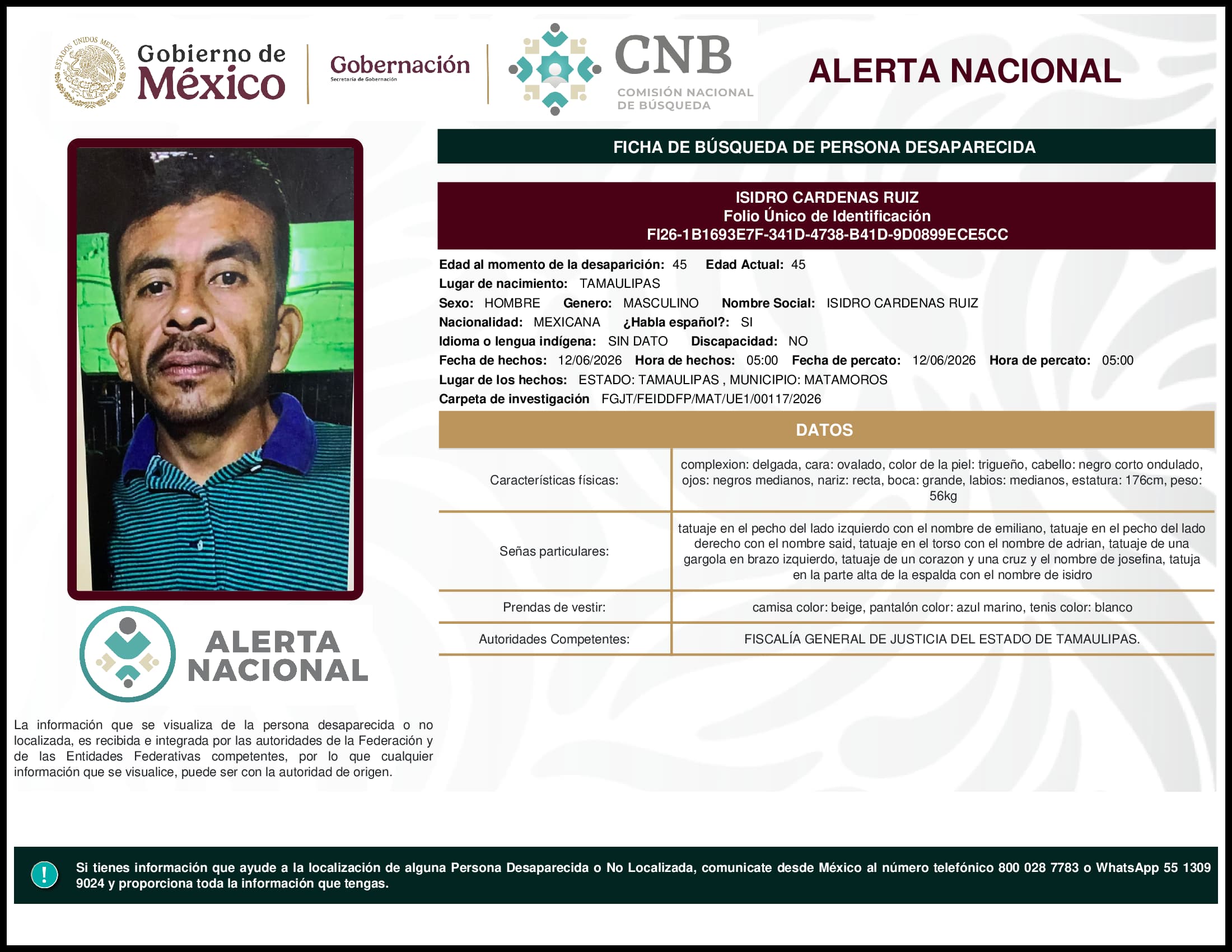 Persona desaparecida Isidro Cardenas Ruiz