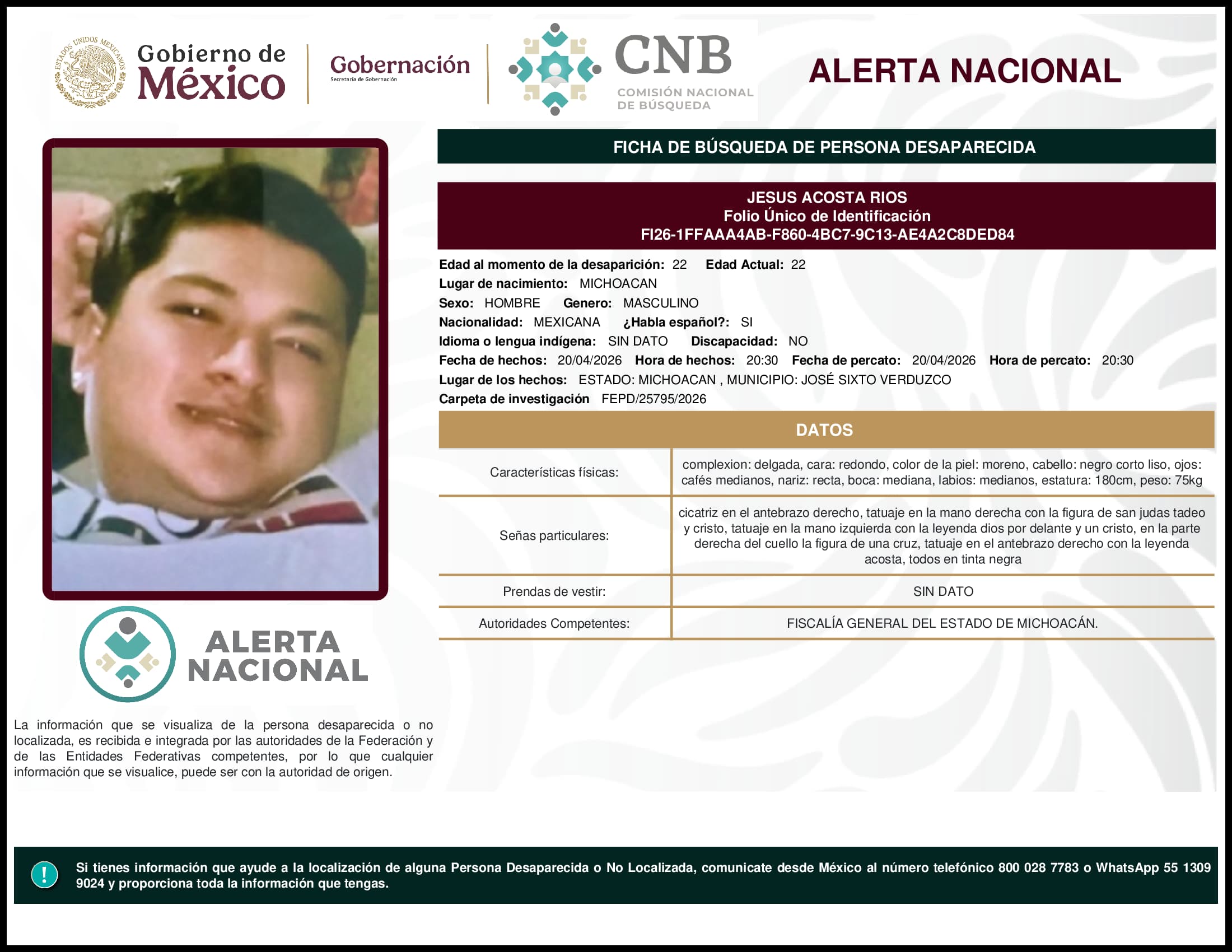 Persona desaparecida Jesus Acosta Rios
