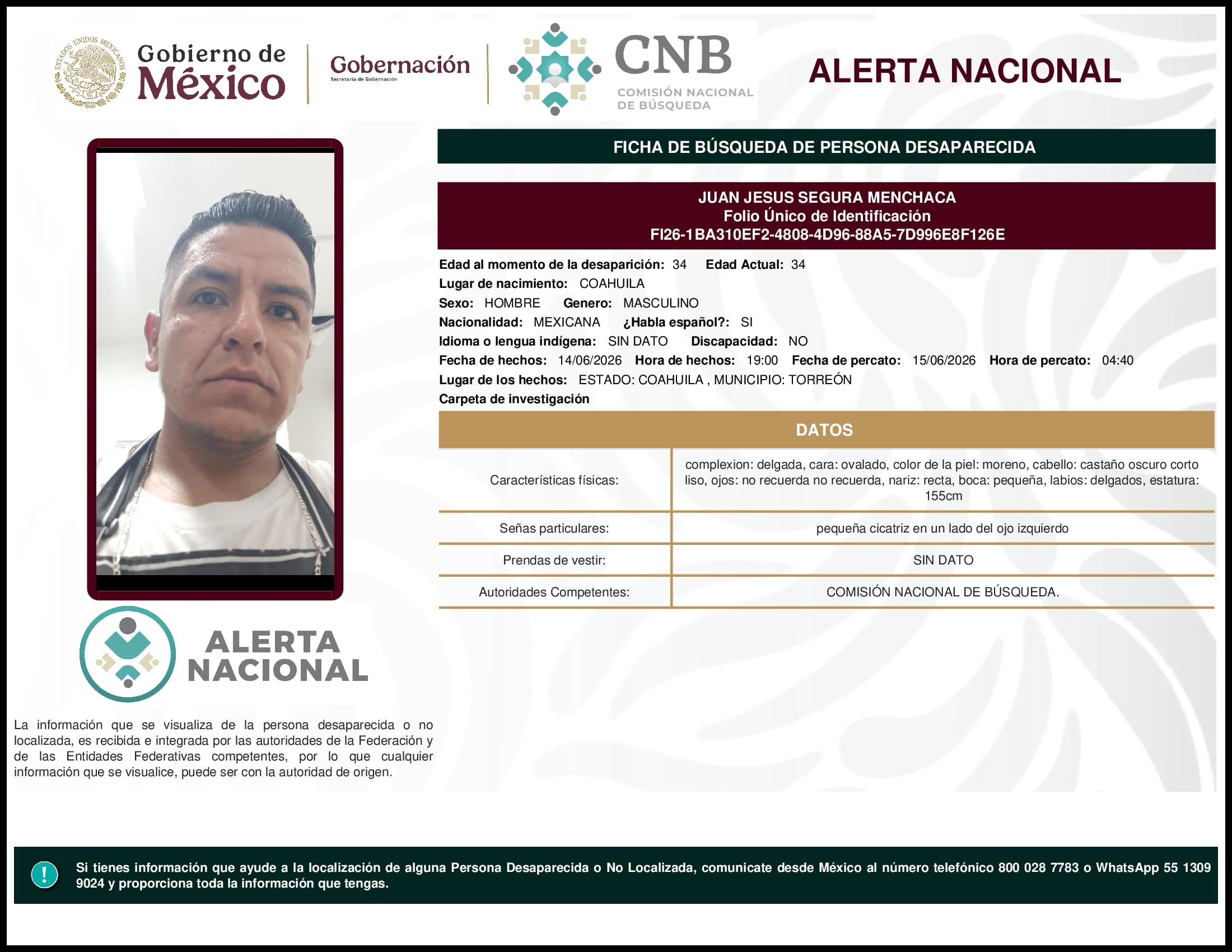 Persona desaparecida Juan Jesus Segura Menchaca