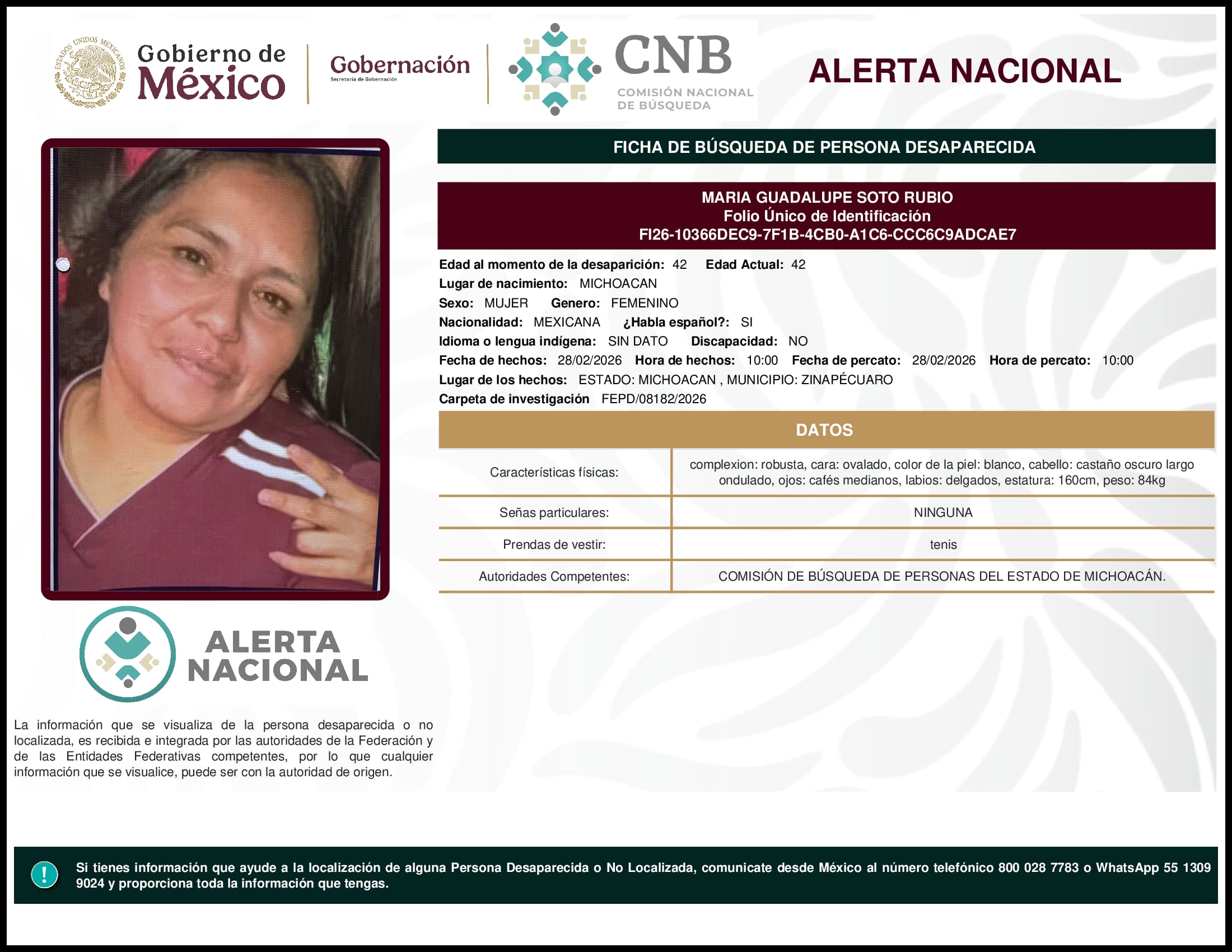Persona desaparecida Maria Guadalupe Soto Rubio