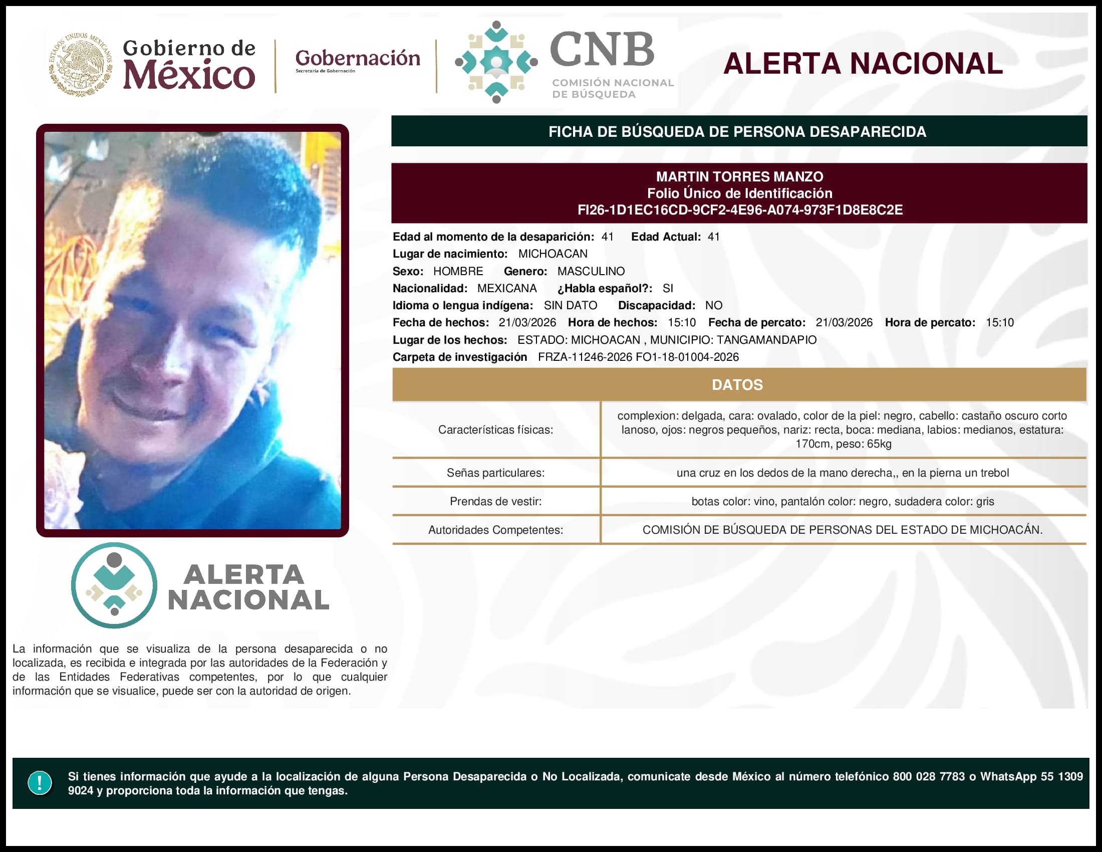 Persona desaparecida Martin Torres Manzo