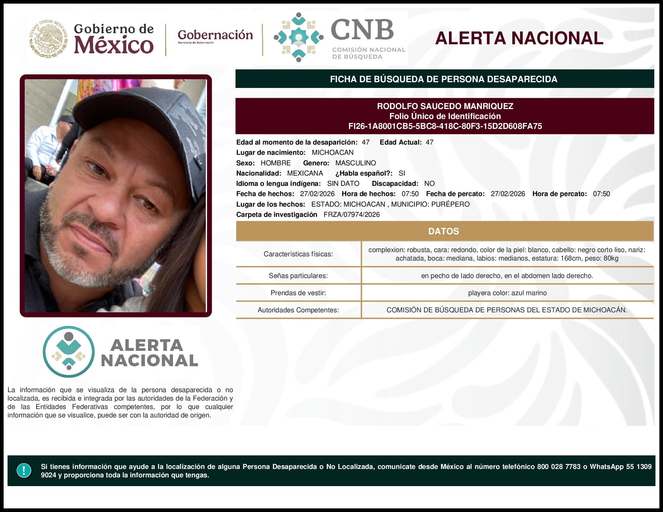 Persona desaparecida Rodolfo Saucedo Manriquez