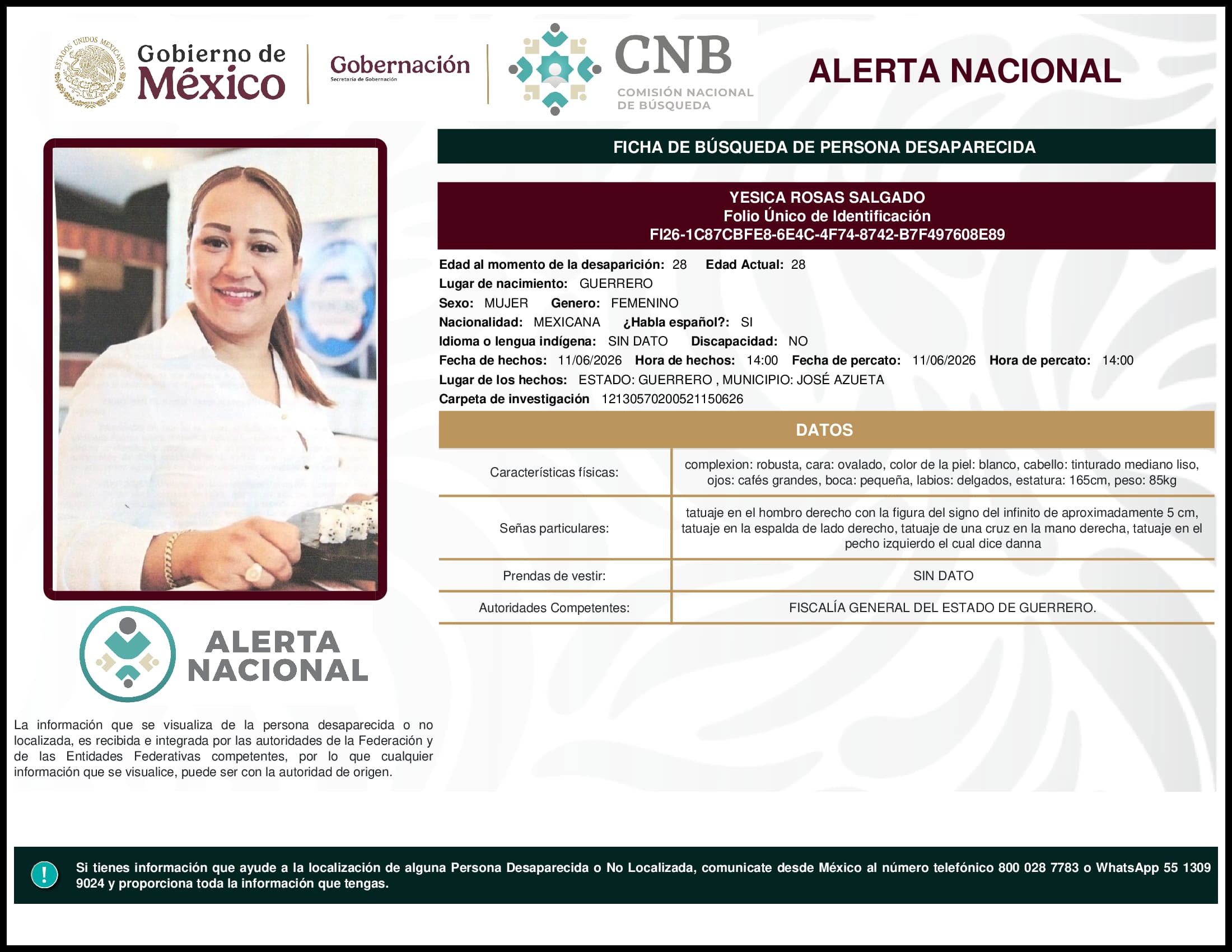 Persona desaparecida Yesica Rosas Salgado