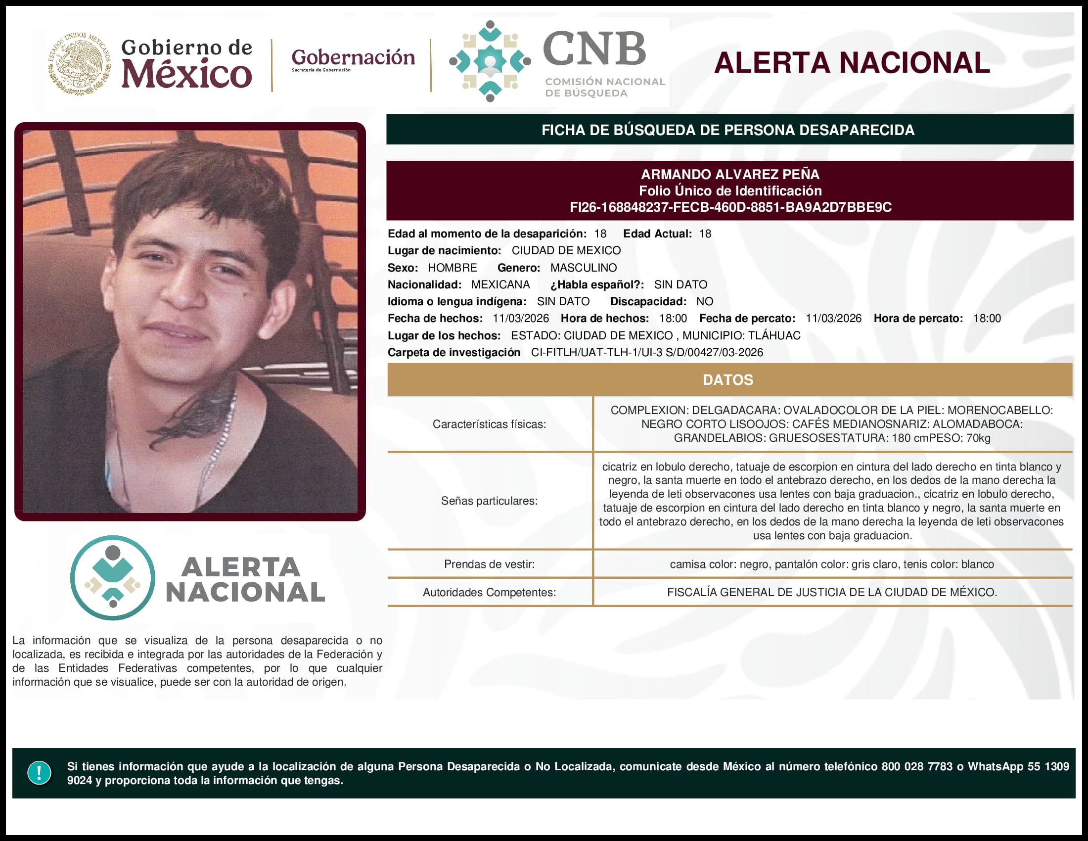 Persona desaparecida Armando Alvarez Pena