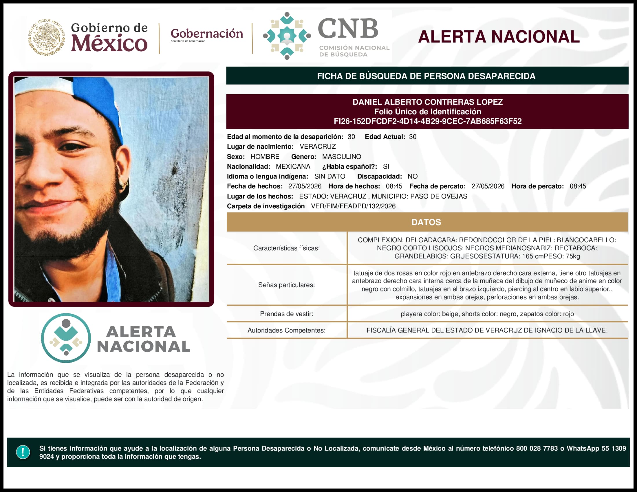 Persona desaparecida Daniel Alberto Contreras Lopez