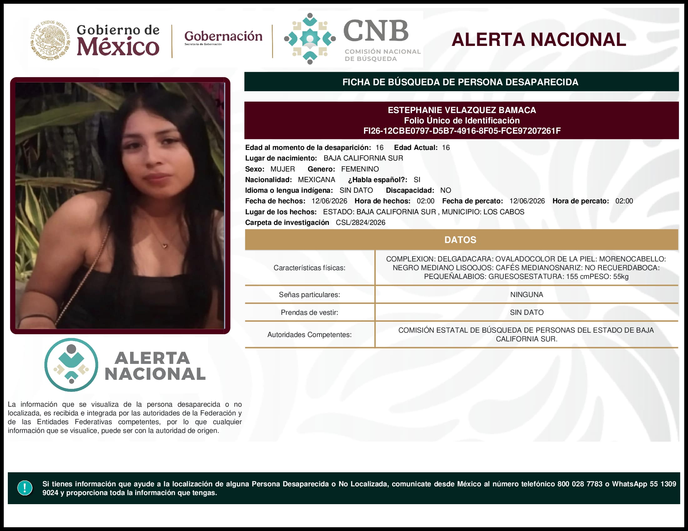 Persona desaparecida Estephanie Velazquez Bamaca