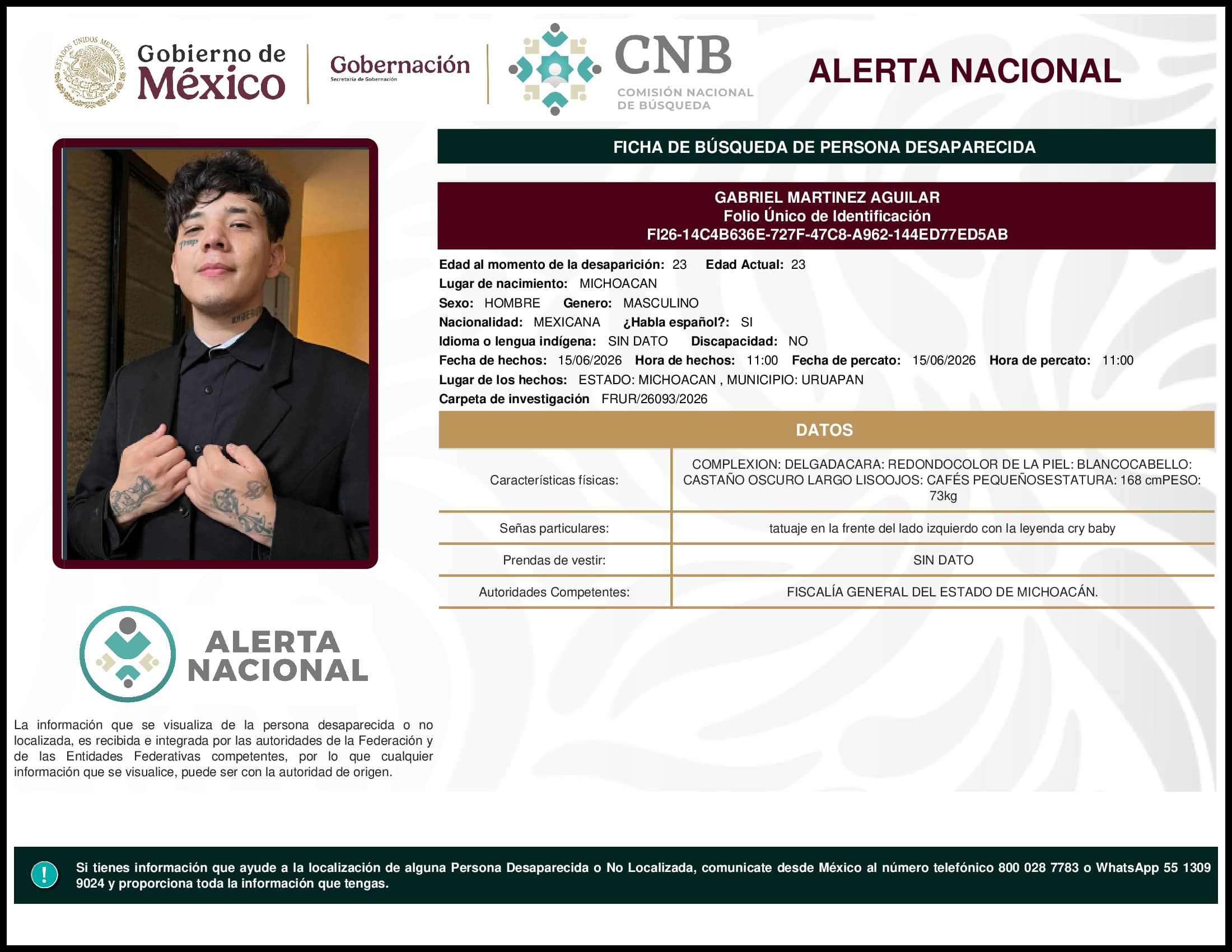 Persona desaparecida Gabriel Martinez Aguilar