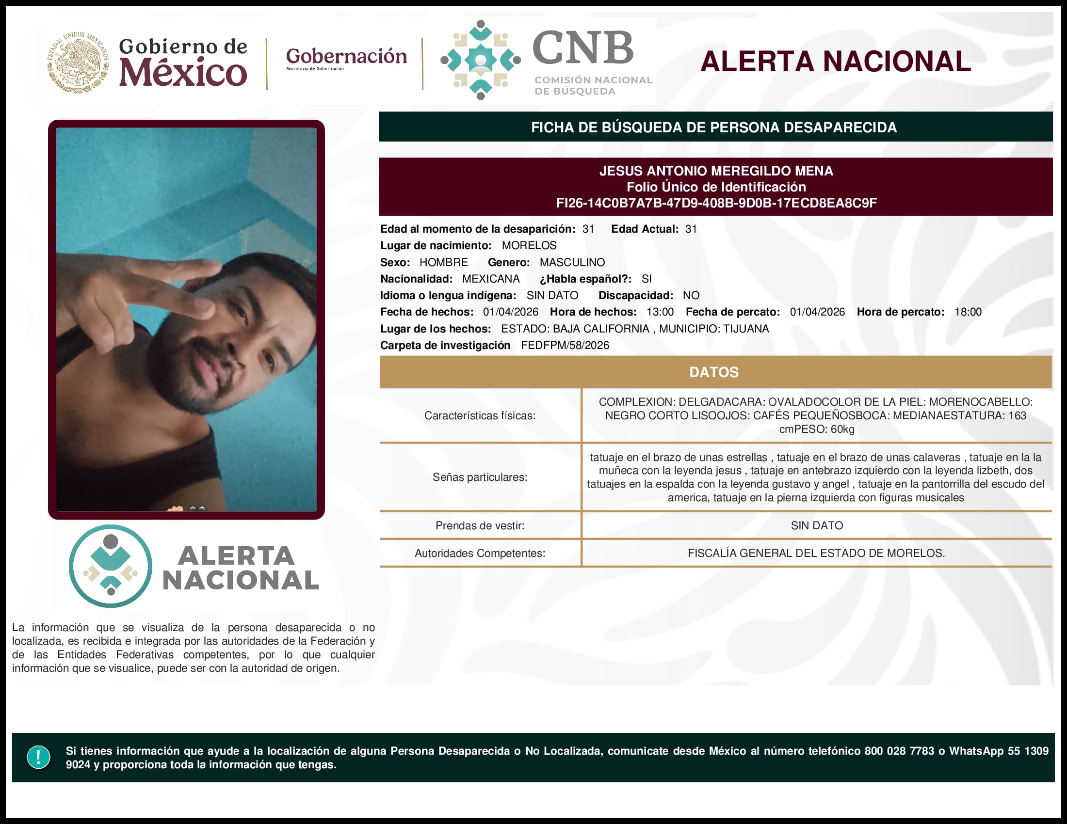 Persona desaparecida Jesus Antonio Meregildo Mena