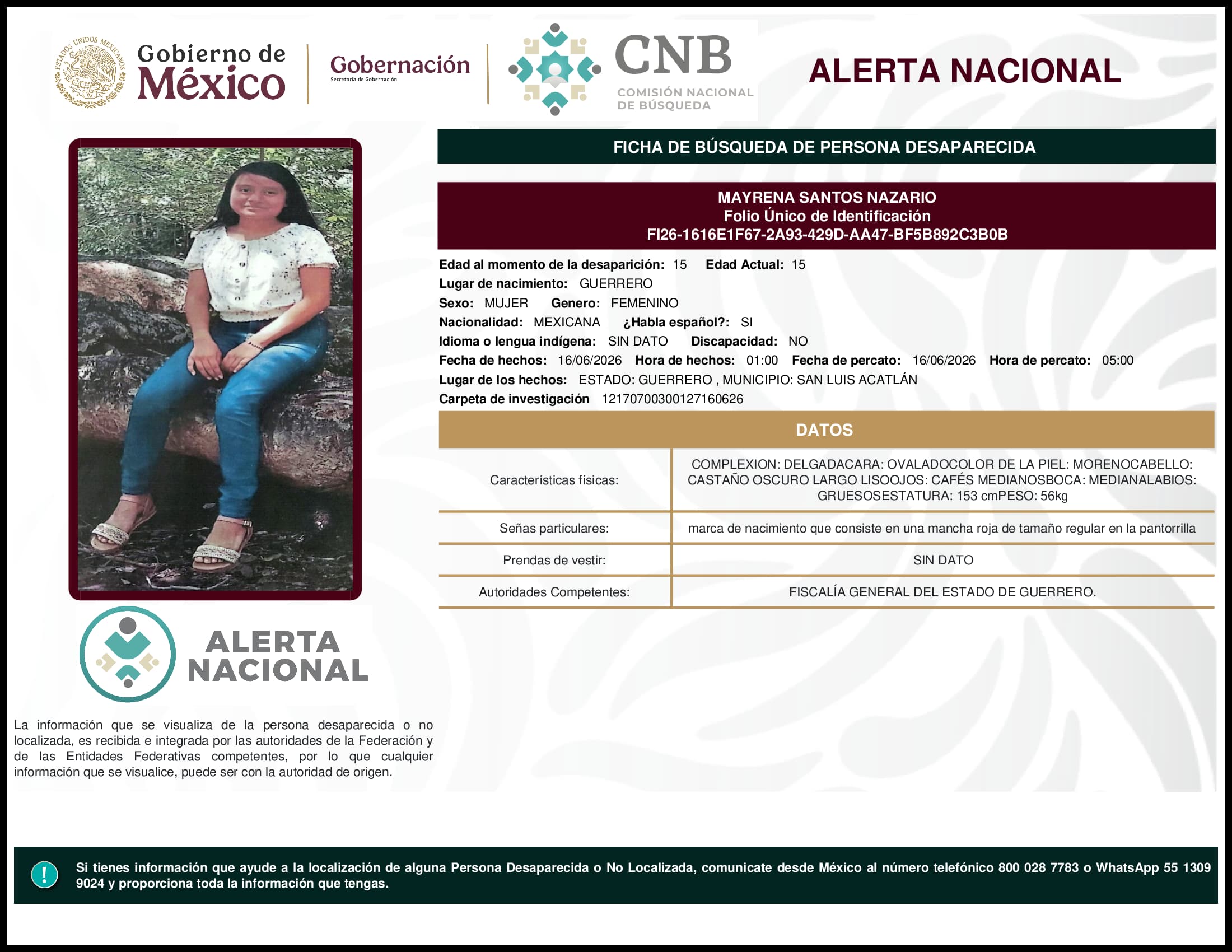 Persona desaparecida Mayrena Santos Nazario