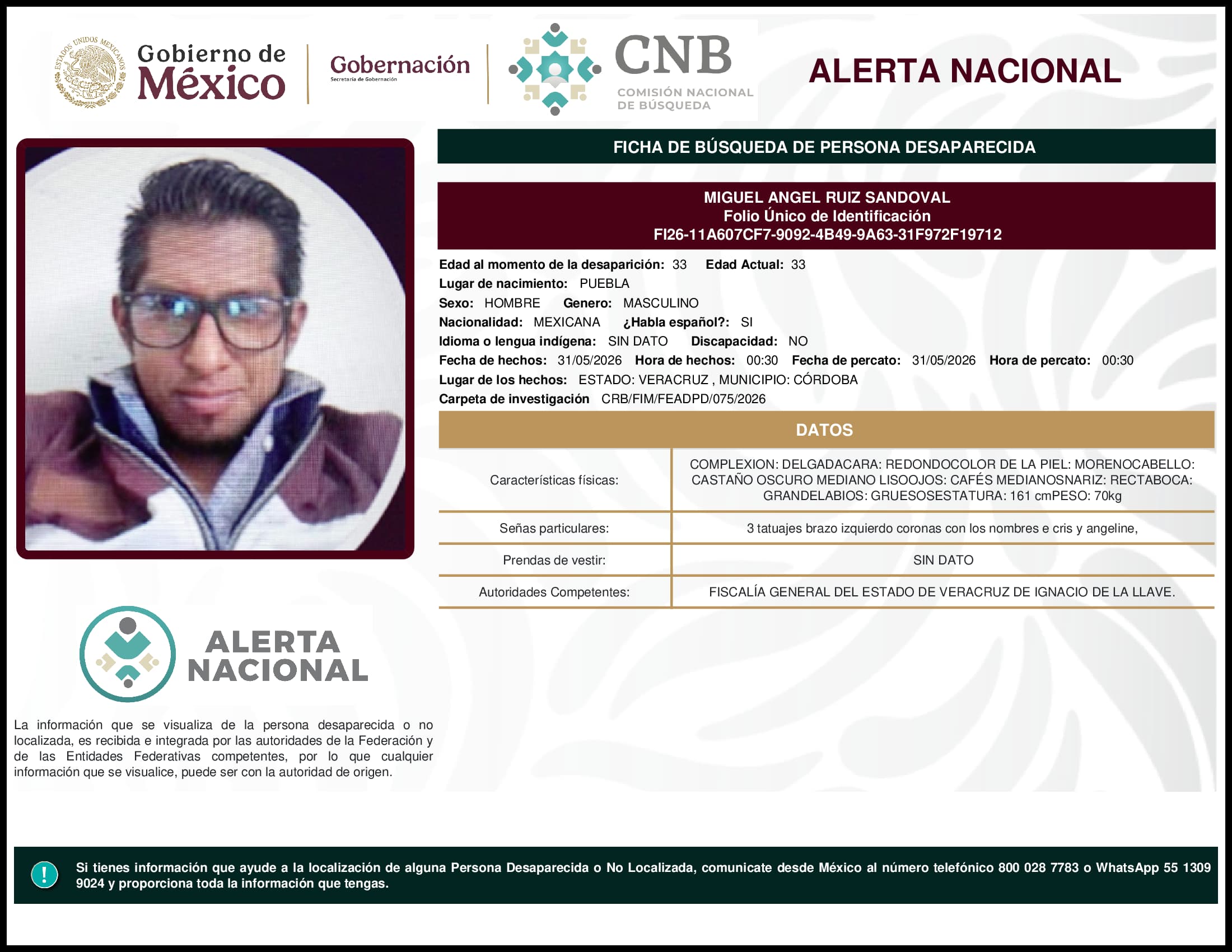 Persona desaparecida Miguel Angel Ruiz Sandoval