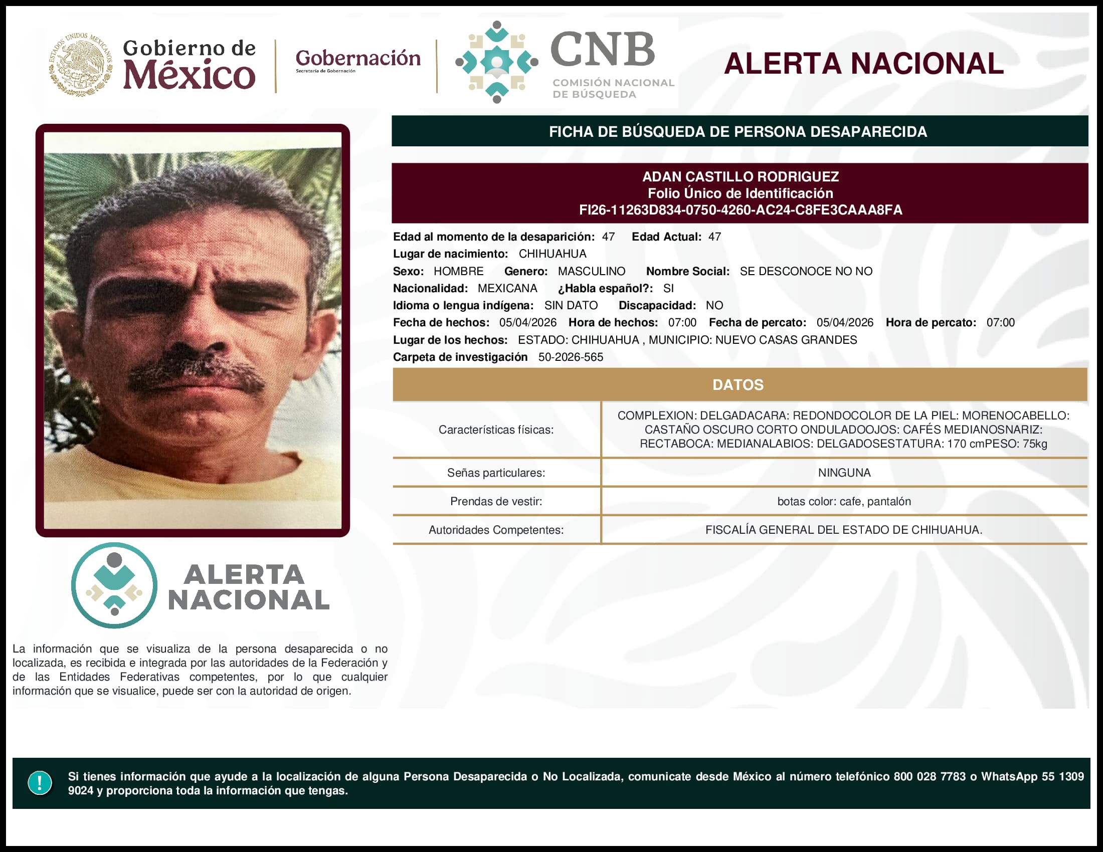 Persona desaparecida Adan Castillo Rodriguez