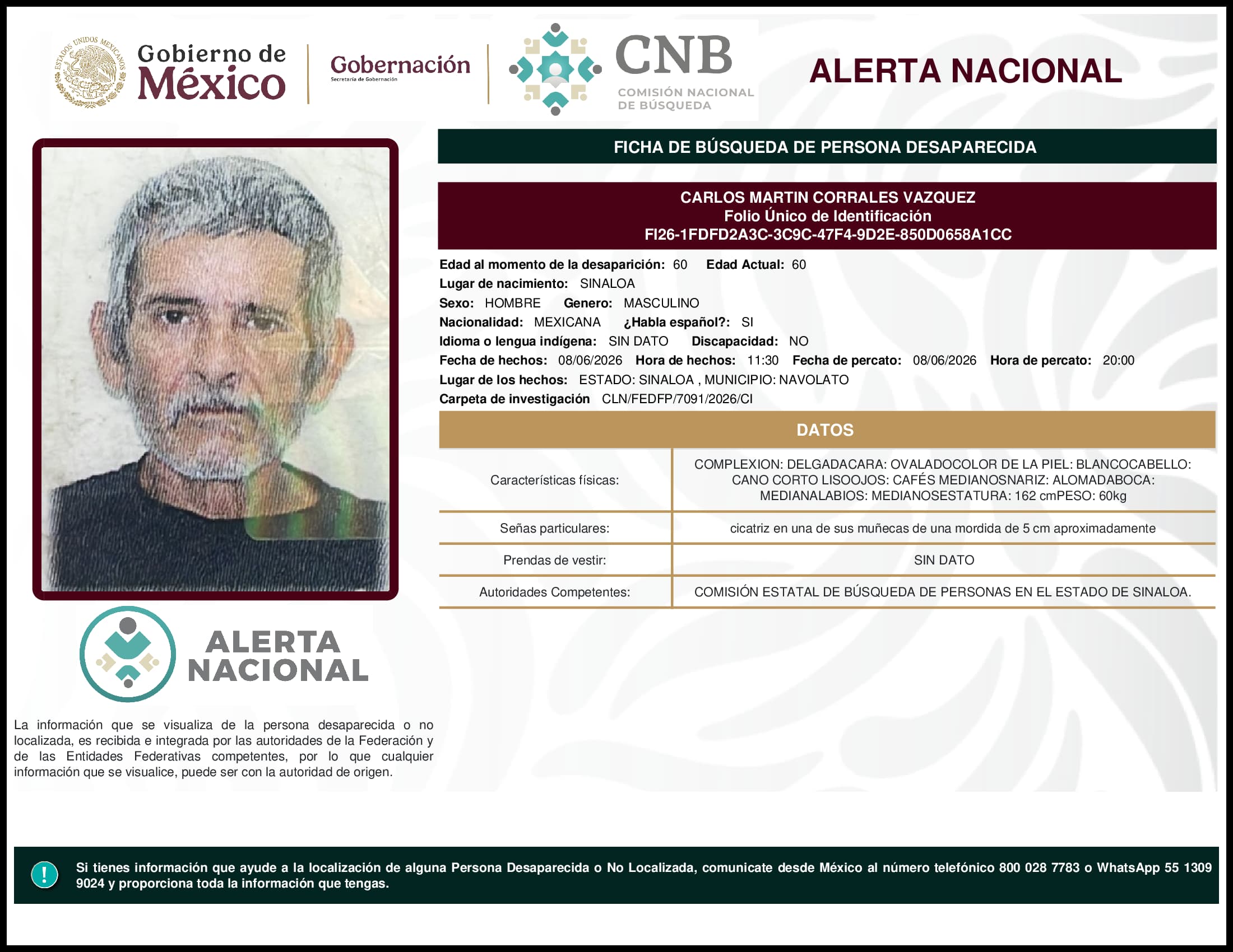 Persona desaparecida Carlos Martin Corrales Vazquez