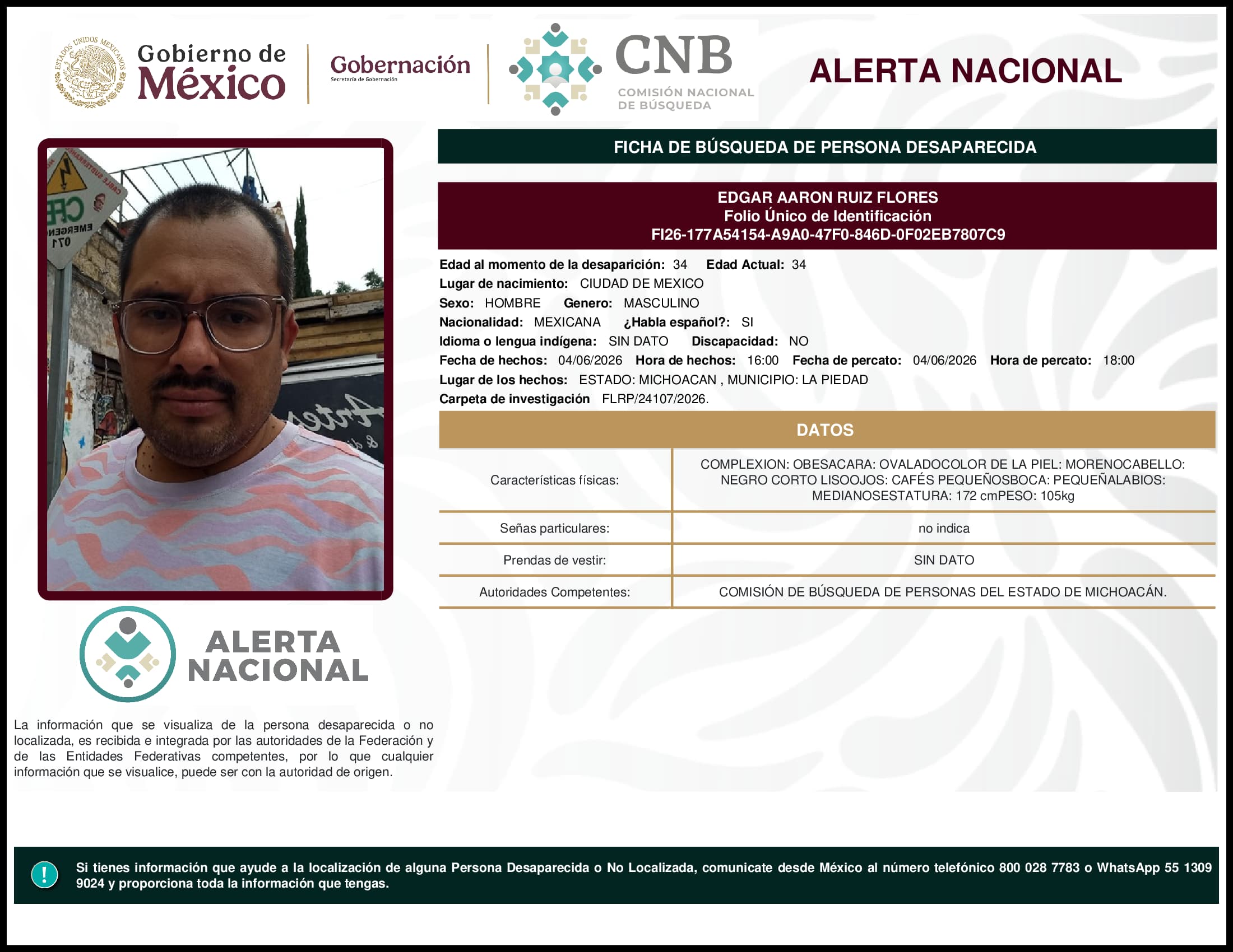 Persona desaparecida Edgar Aaron Ruiz Flores