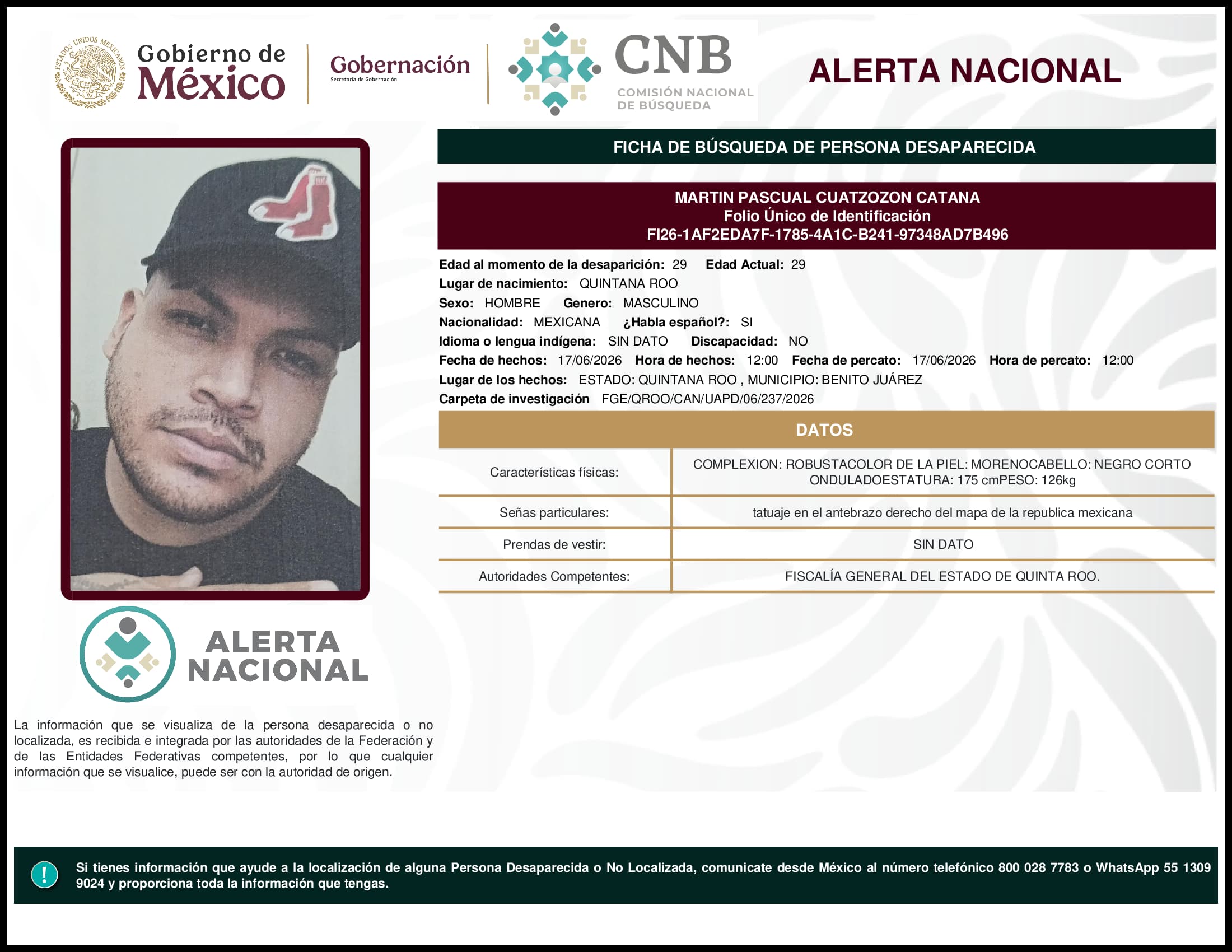 Persona desaparecida Martin Pascual Cuatzozon Catana