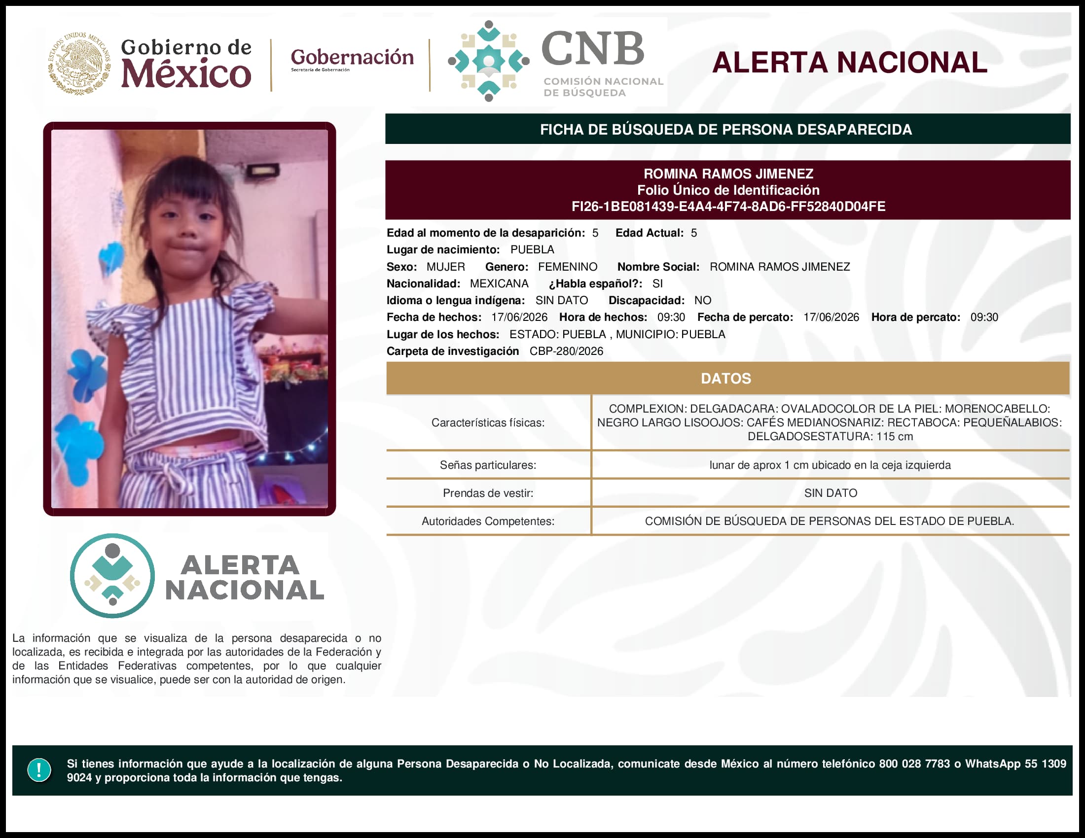 Persona desaparecida Romina Ramos Jimenez