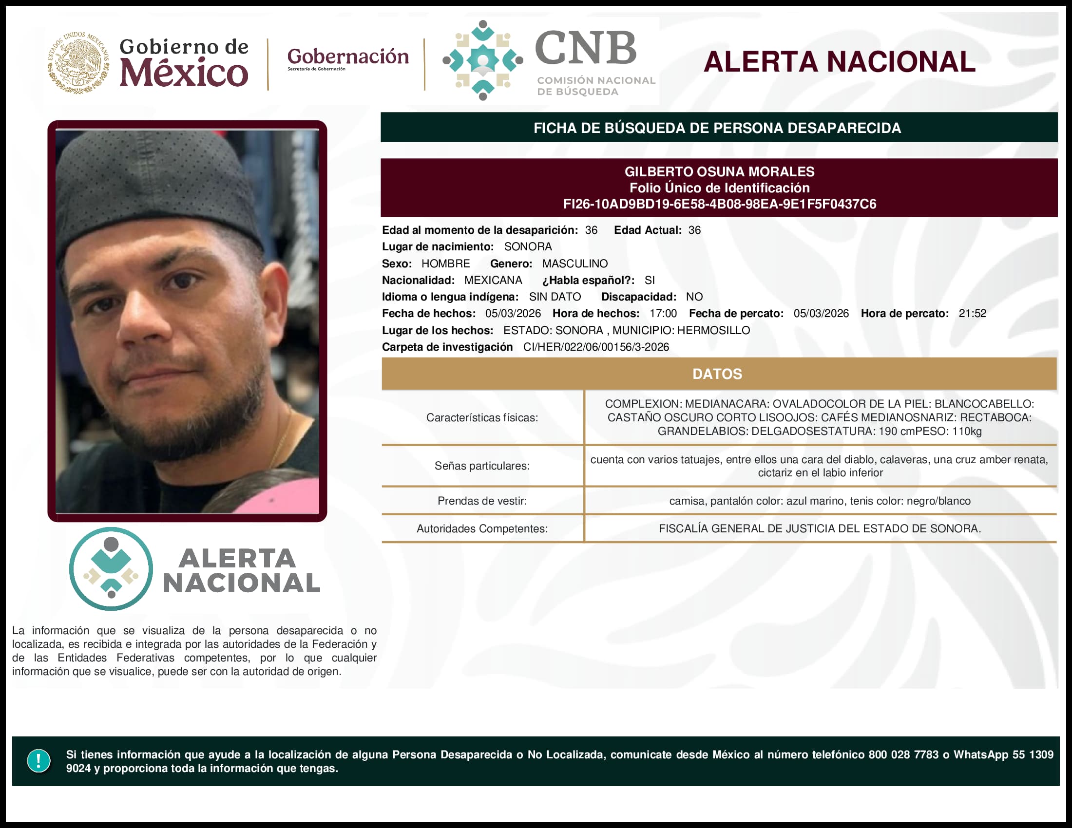 Persona desaparecida Gilberto Osuna Morales