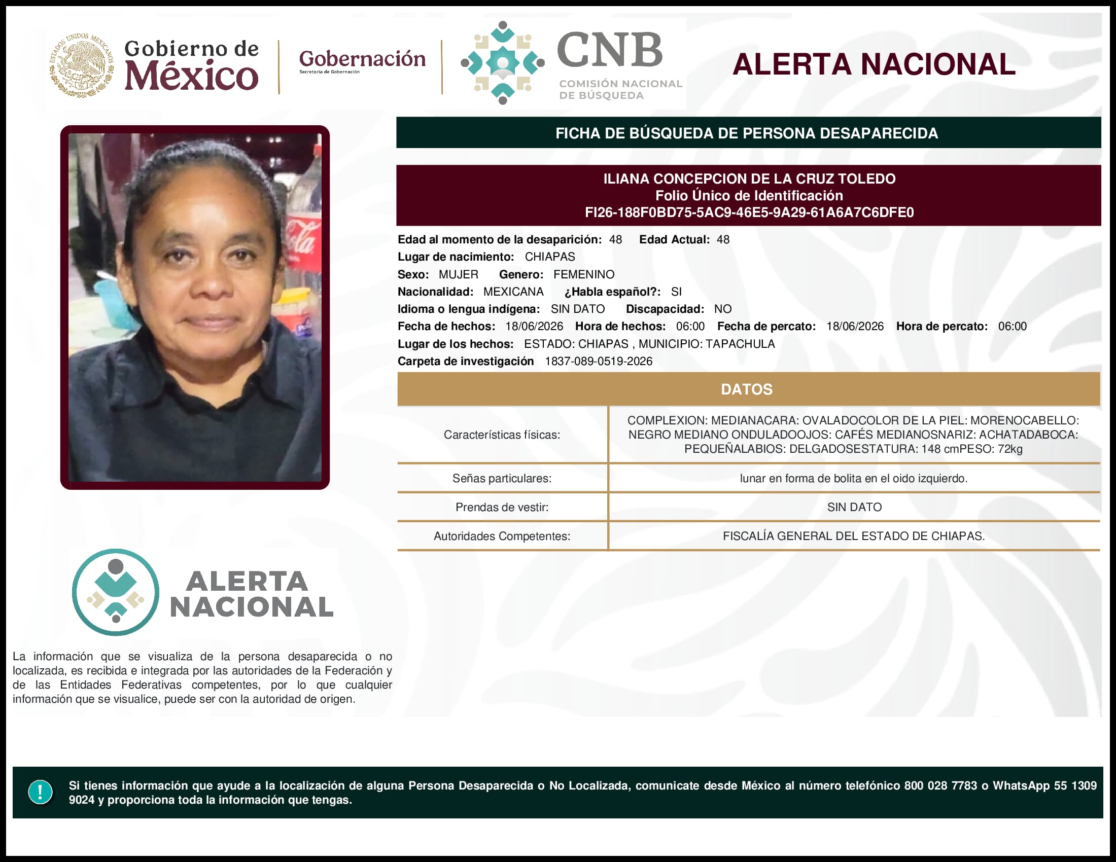 Persona desaparecida Iliana Concepcion De La Cruz Toledo