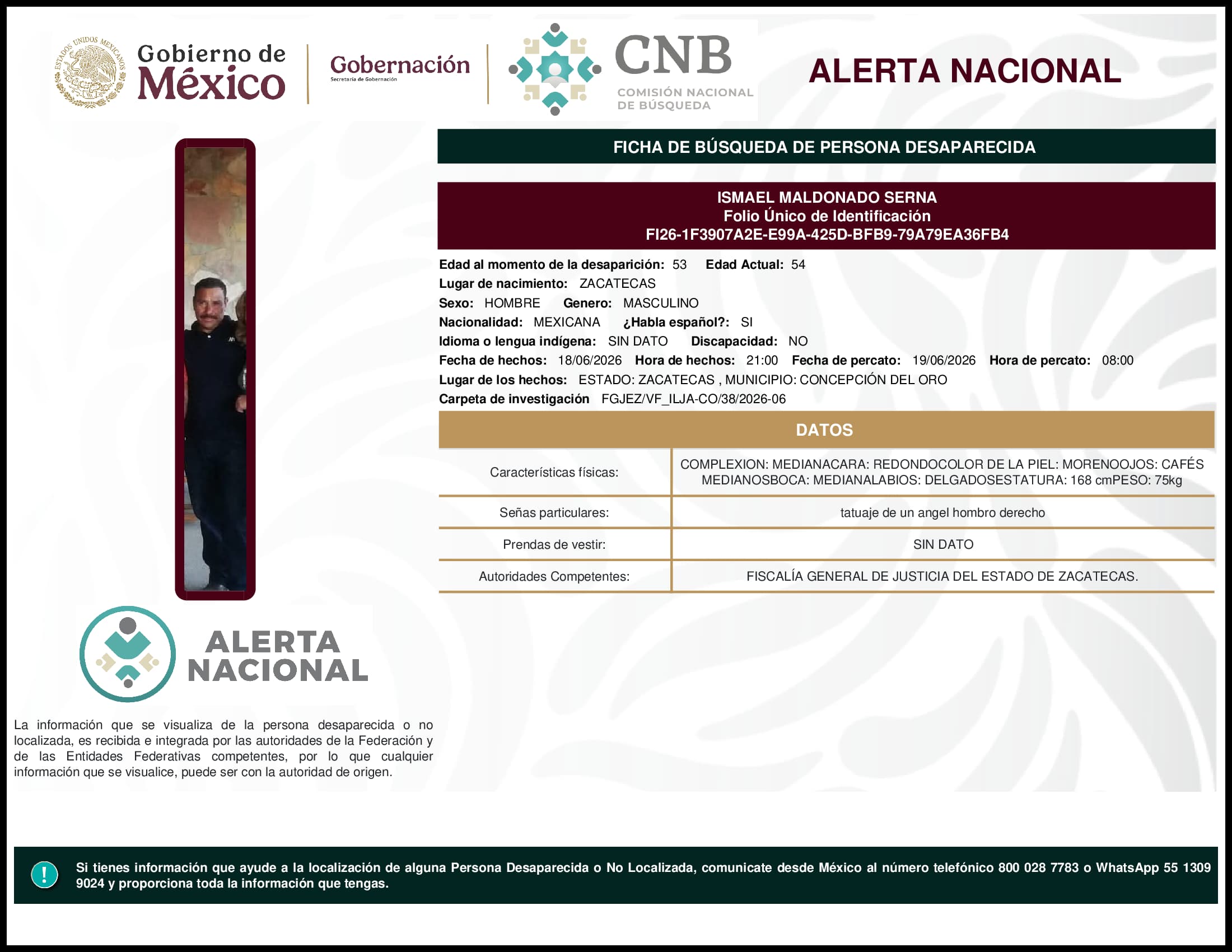 Persona desaparecida Ismael Maldonado Serna