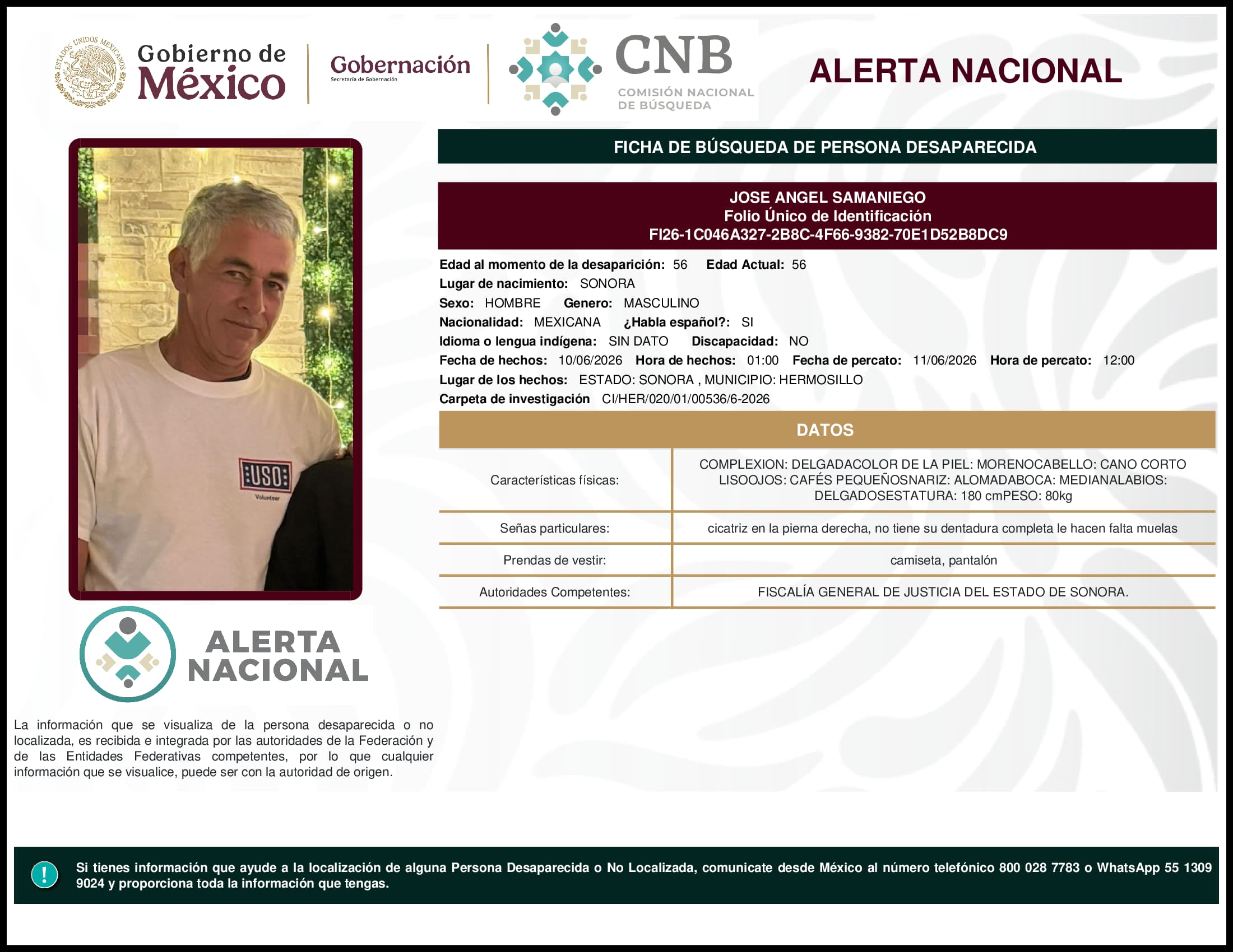 Persona desaparecida Jose Angel Samaniego