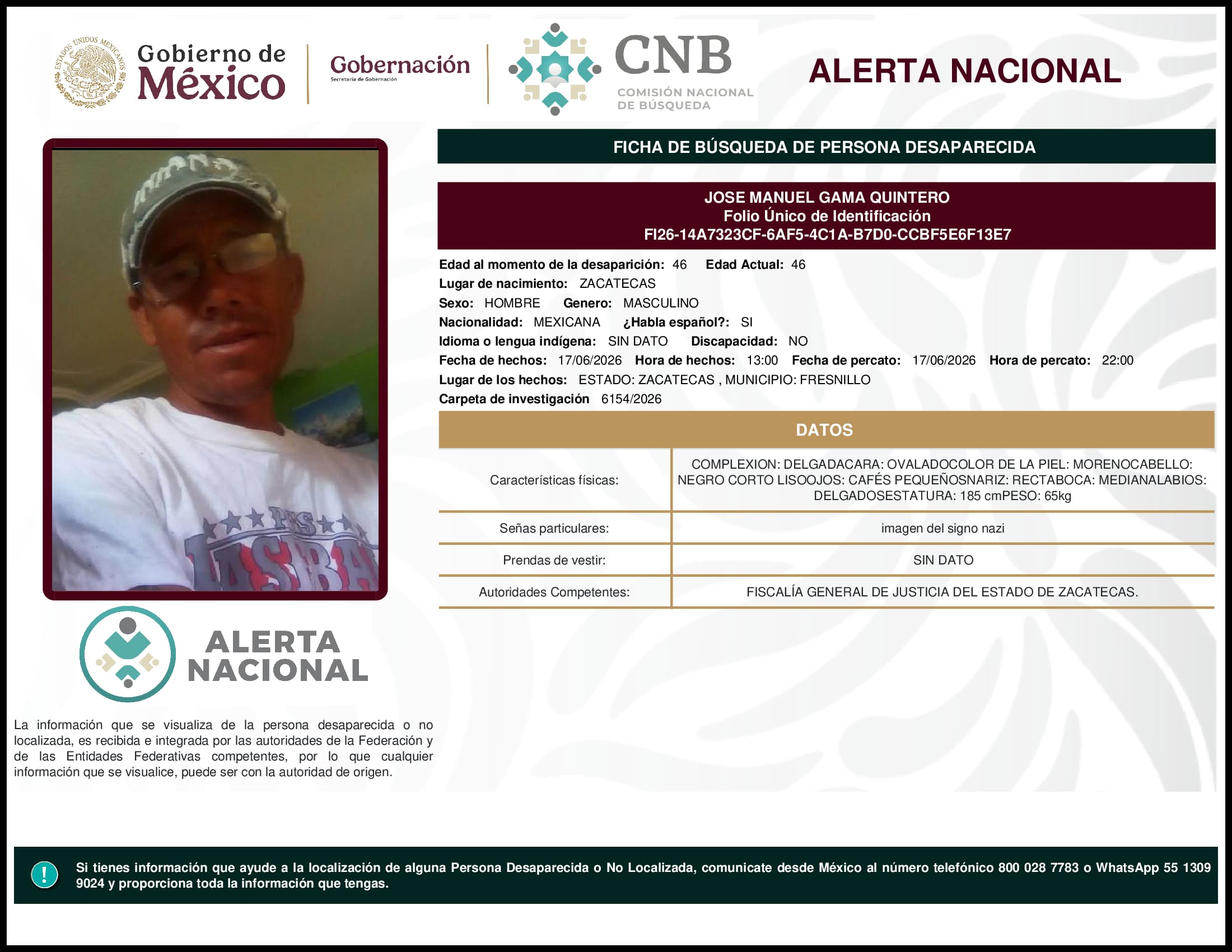 Persona desaparecida Jose Manuel Gama Quintero