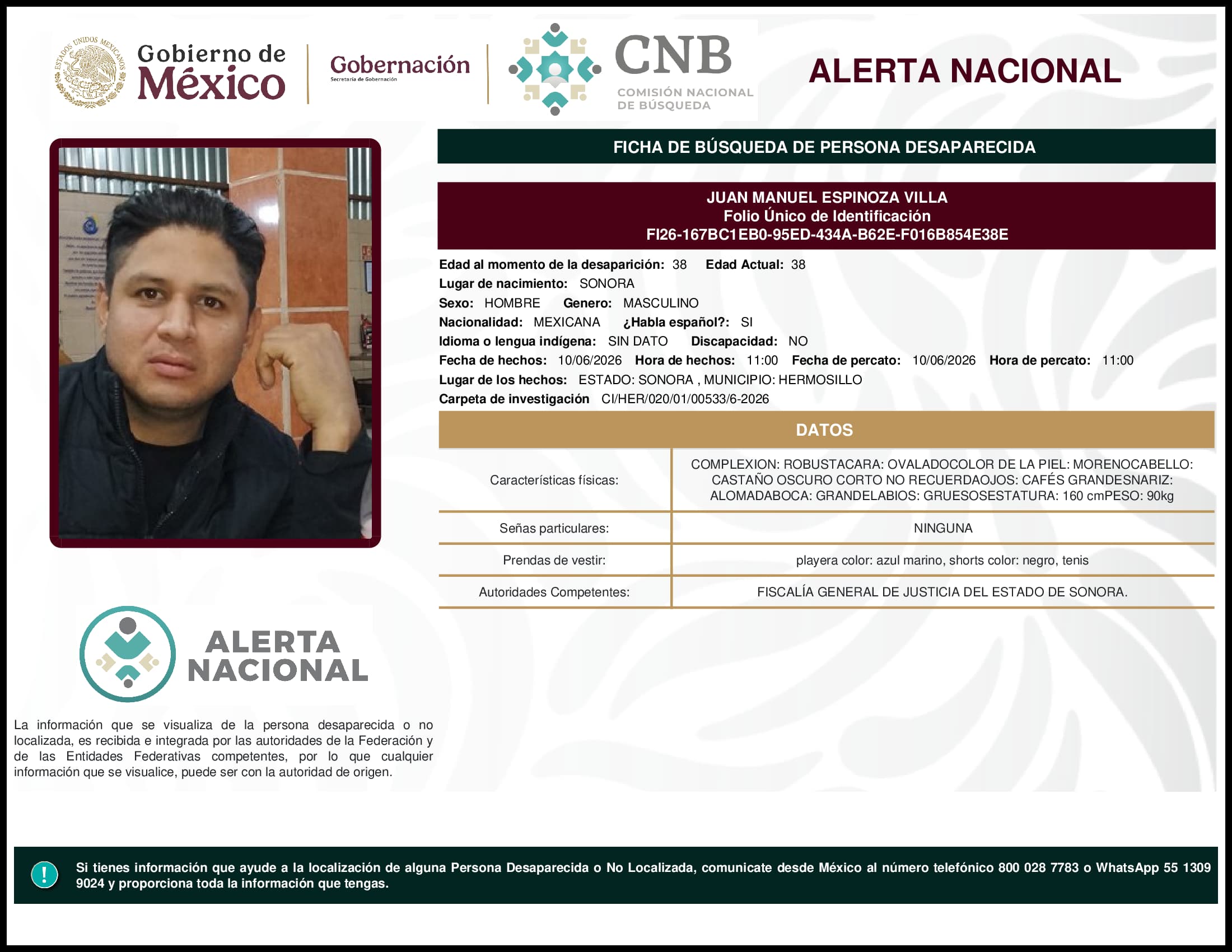 Persona desaparecida Juan Manuel Espinoza Villa
