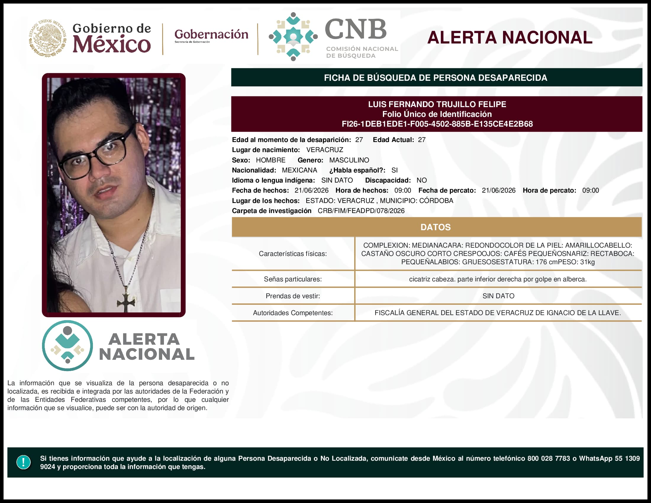 Persona desaparecida Luis Fernando Trujillo Felipe