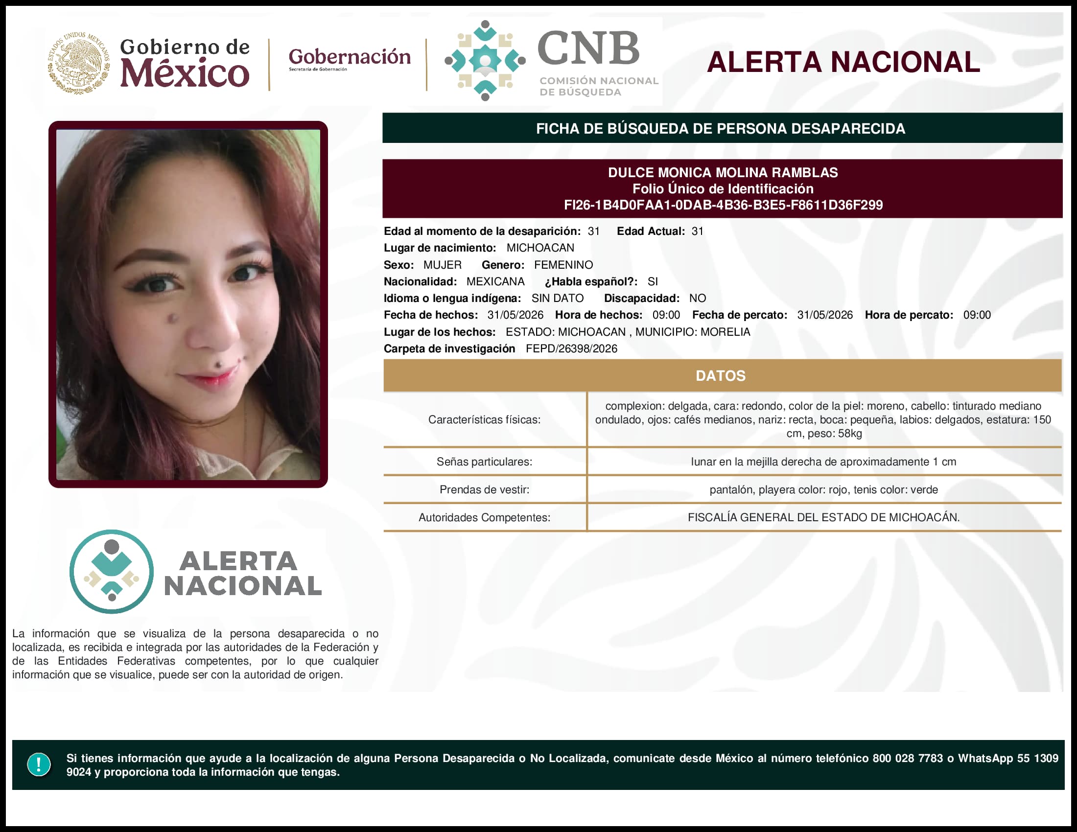 Persona desaparecida Dulce Monica Molina Ramblas