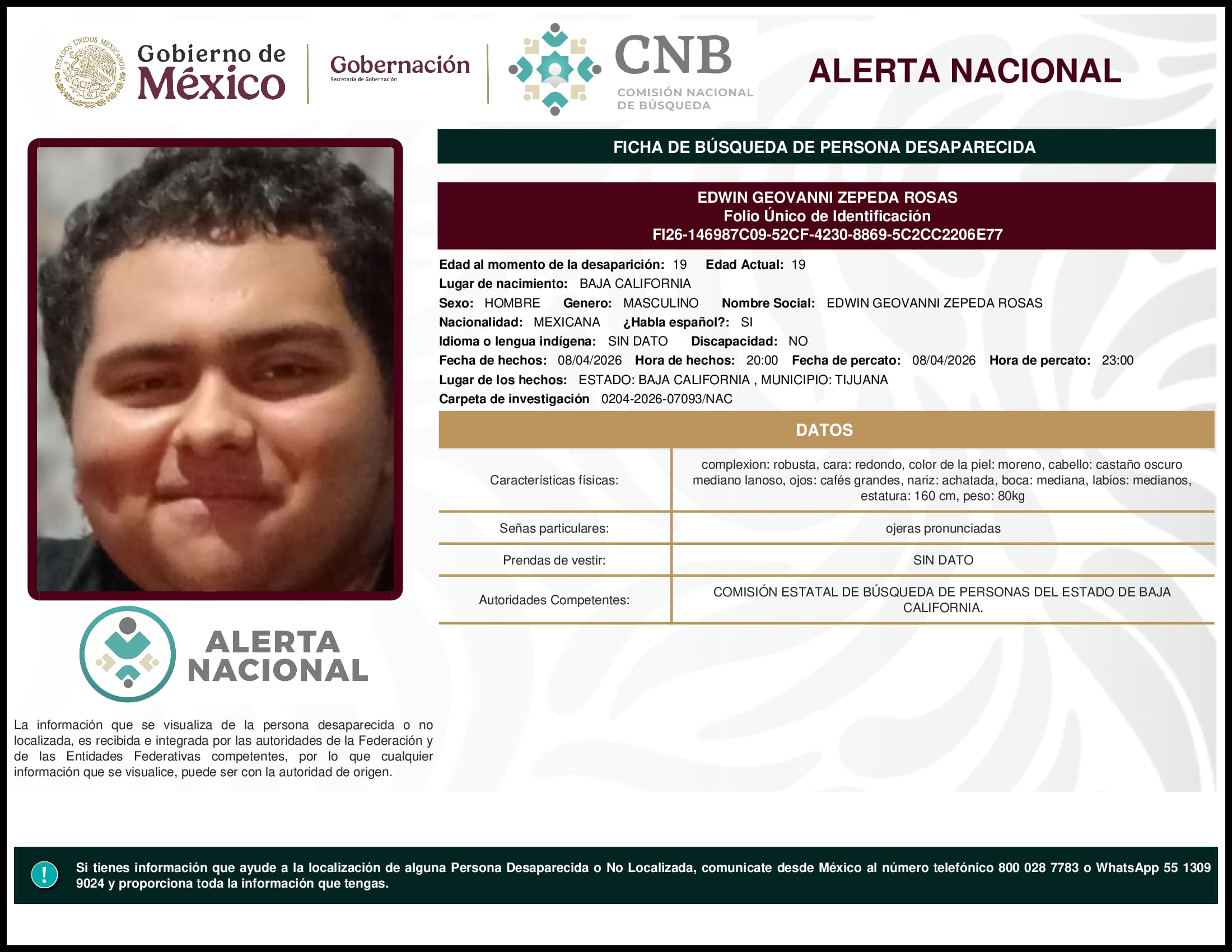 Persona desaparecida Edwin Geovanni Zepeda Rosas