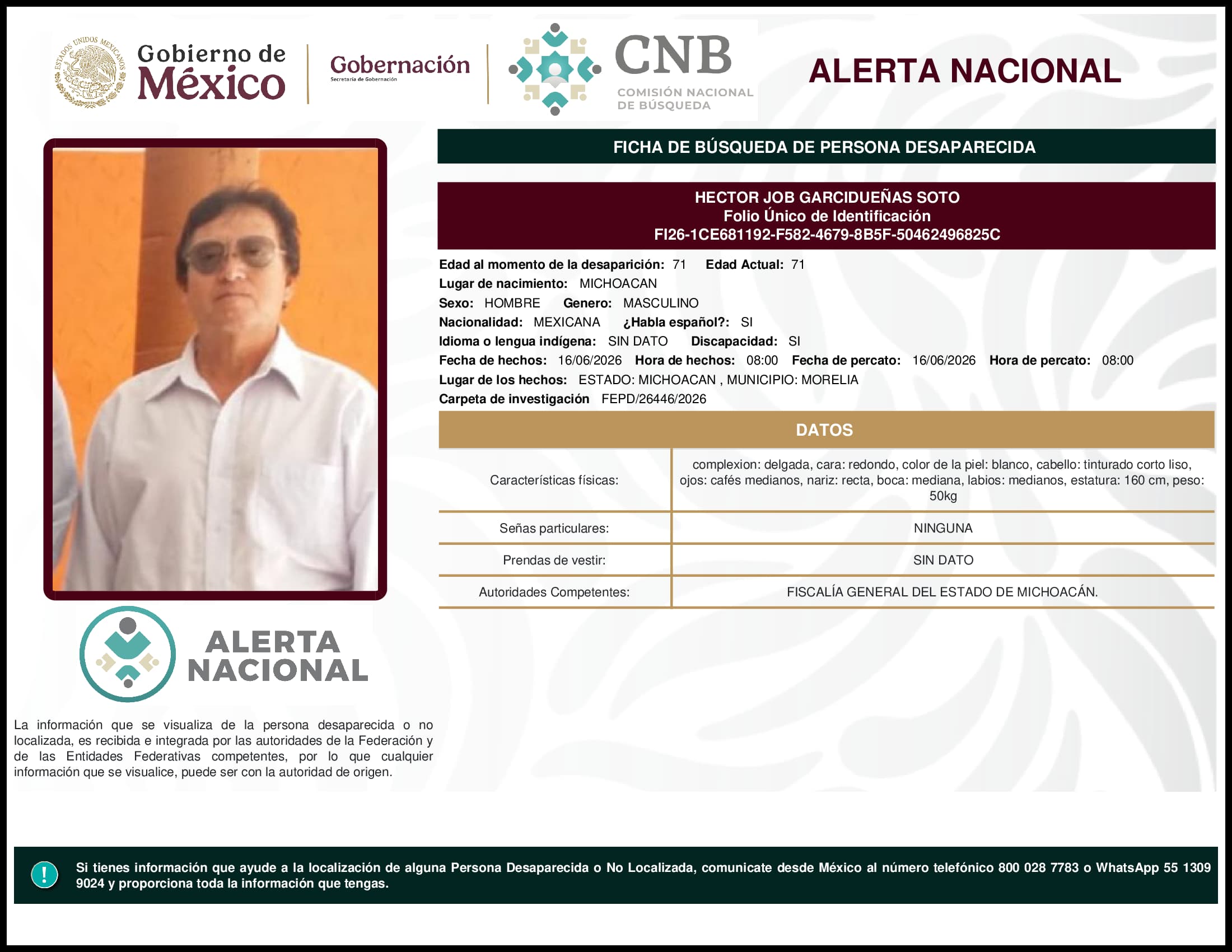 Persona desaparecida Hector Job Garciduenas Soto