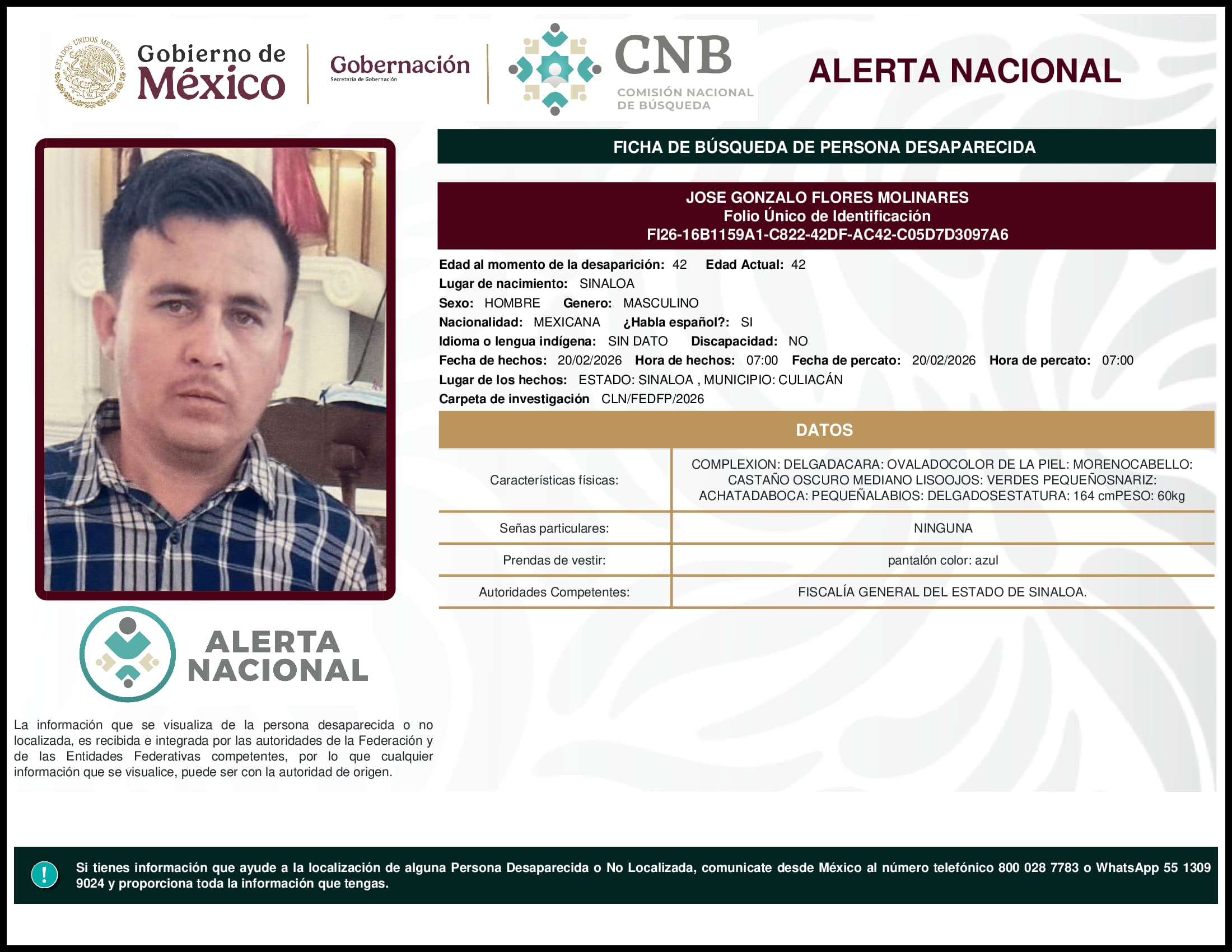 Persona desaparecida Jose Gonzalo Flores Molinares