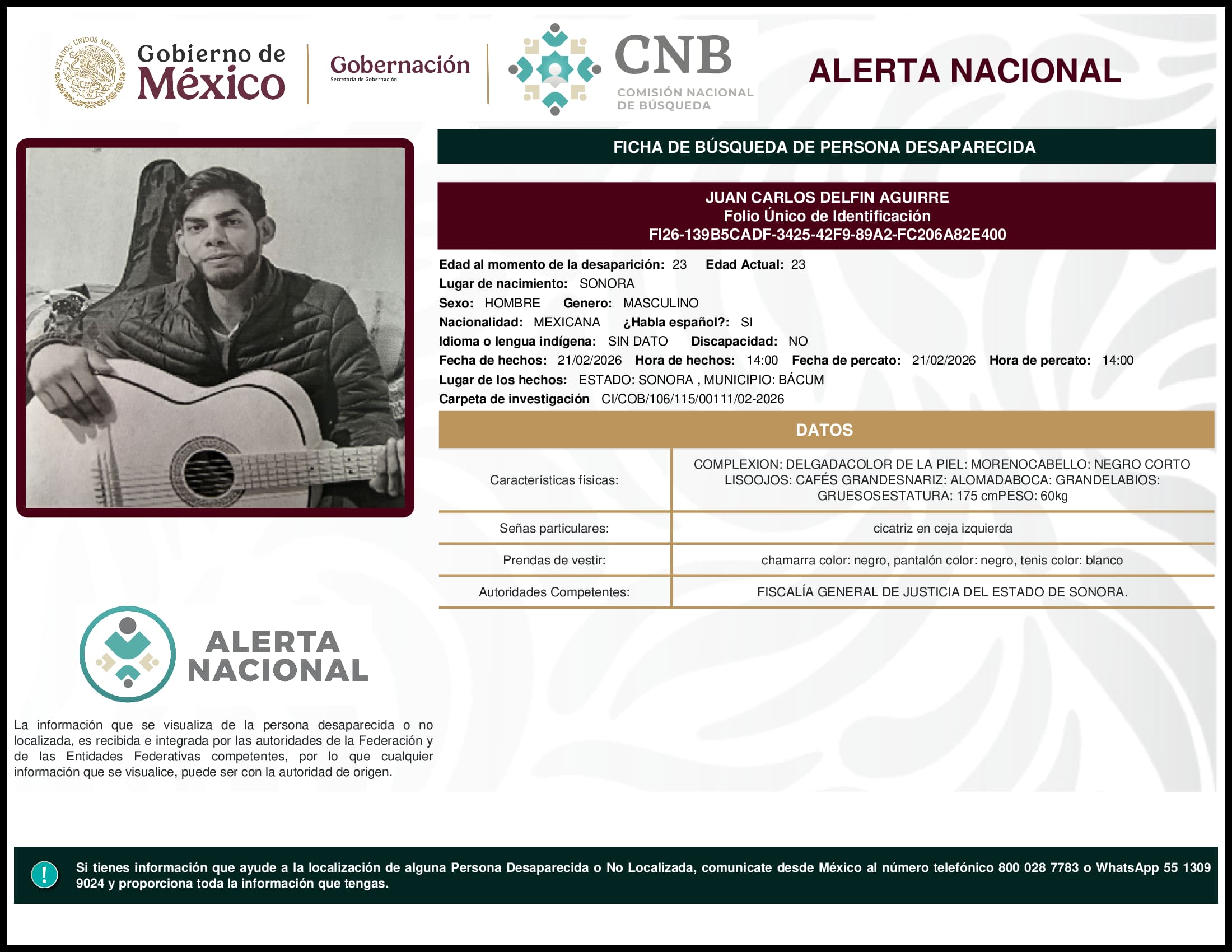 Persona desaparecida Juan Carlos Delfin Aguirre