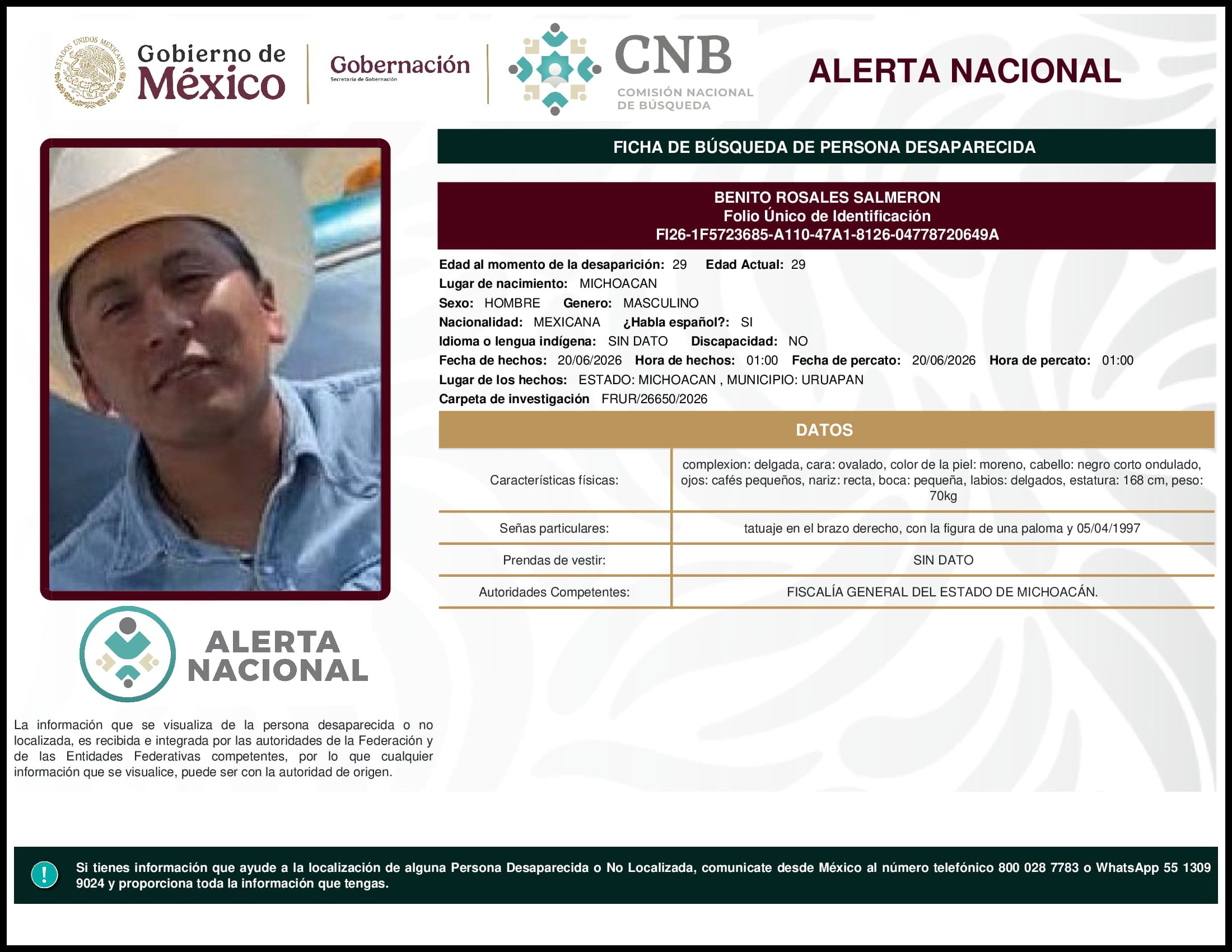 Persona desaparecida Benito Rosales Salmeron