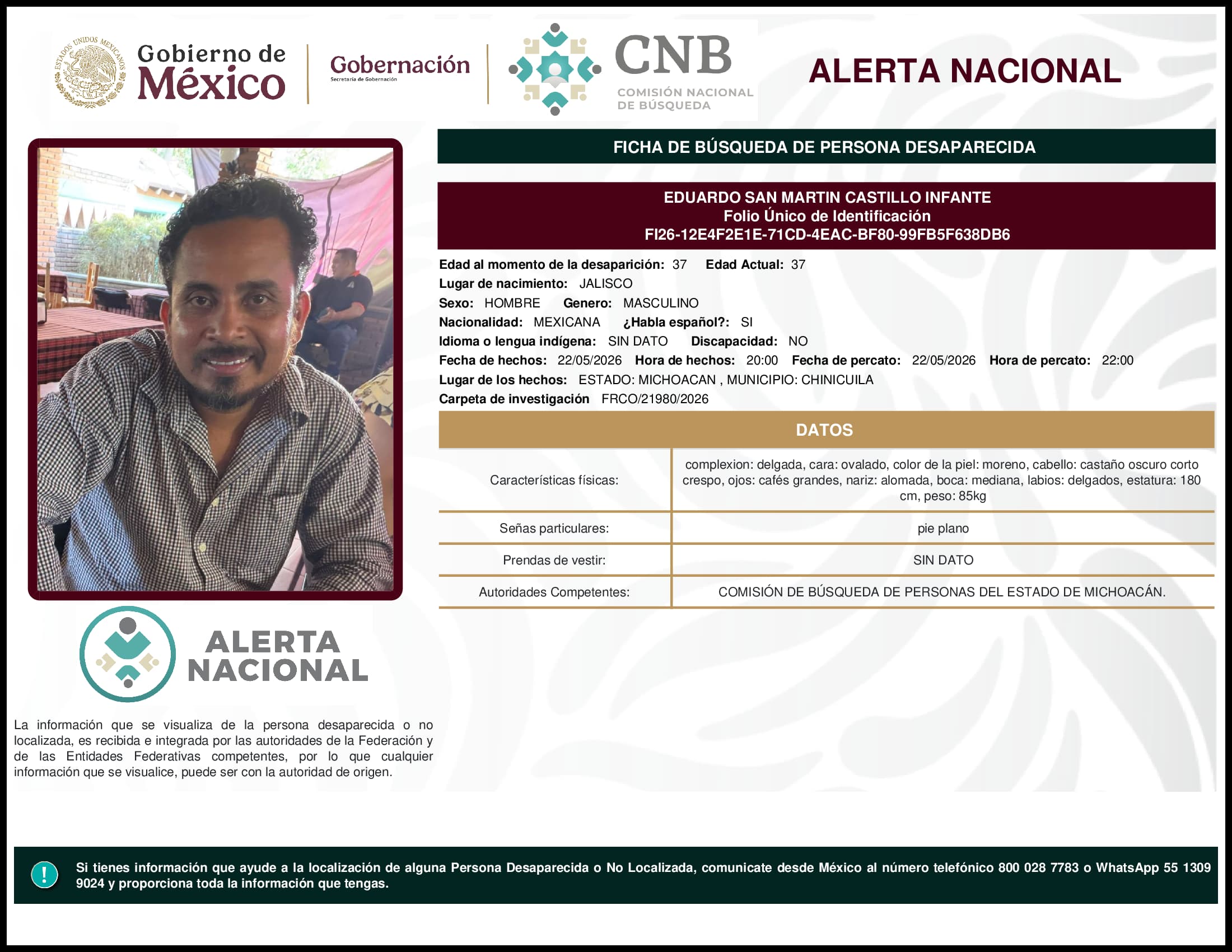 Persona desaparecida Eduardo San Martin Castillo Infante