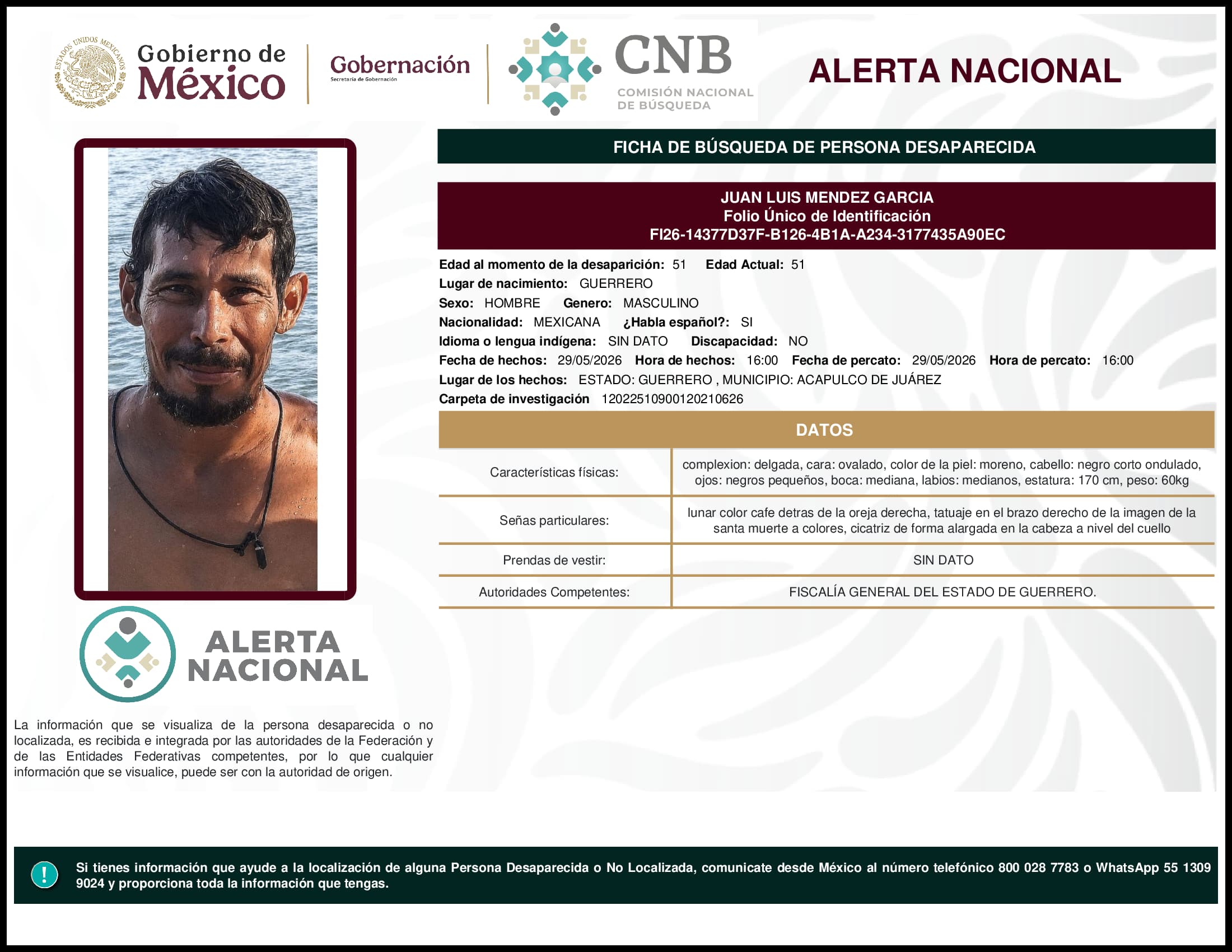 Persona desaparecida Juan Luis Mendez Garcia