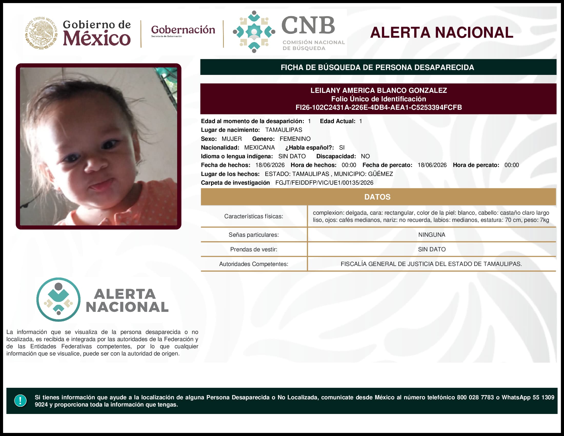 Persona desaparecida Leilany America Blanco Gonzalez