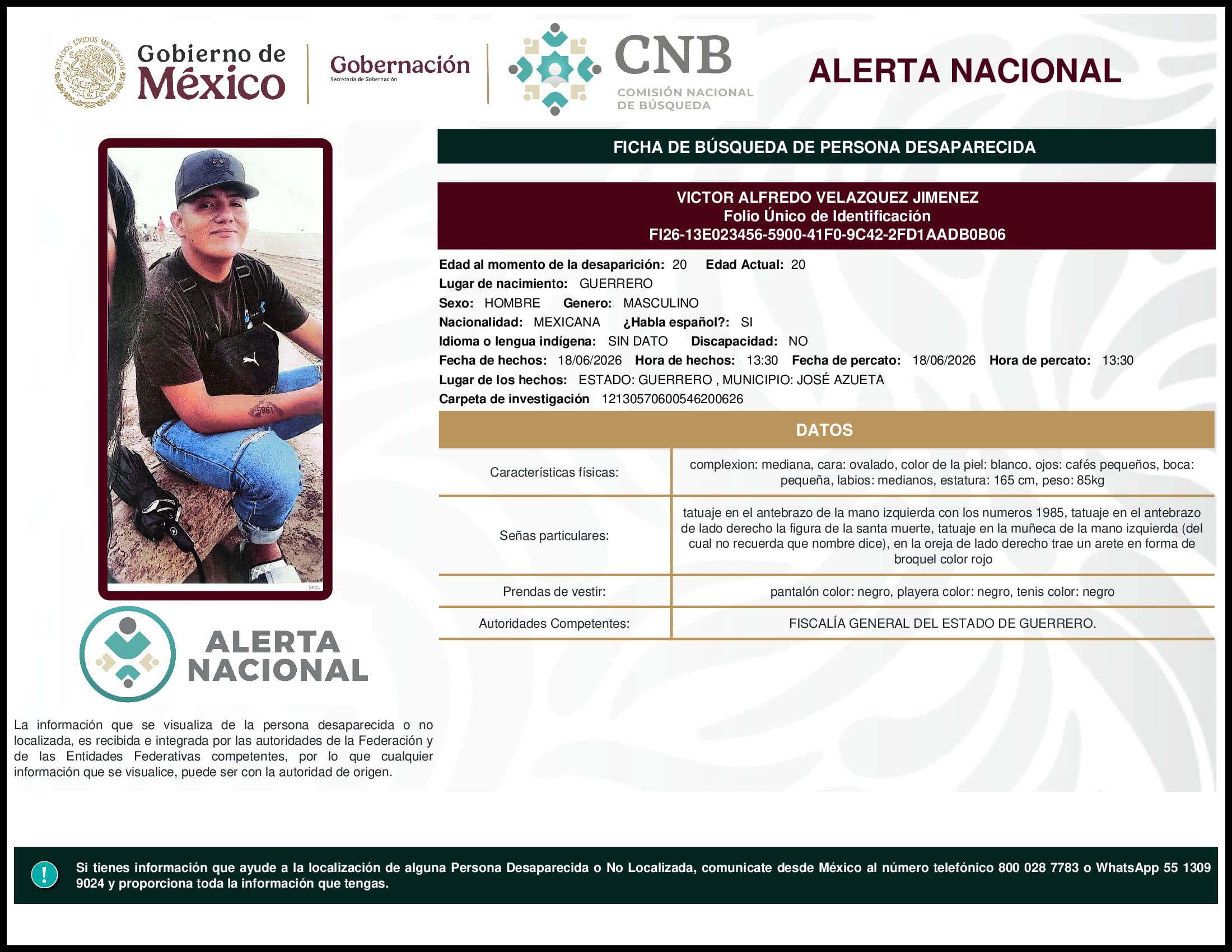Persona desaparecida Victor Alfredo Velazquez Jimenez