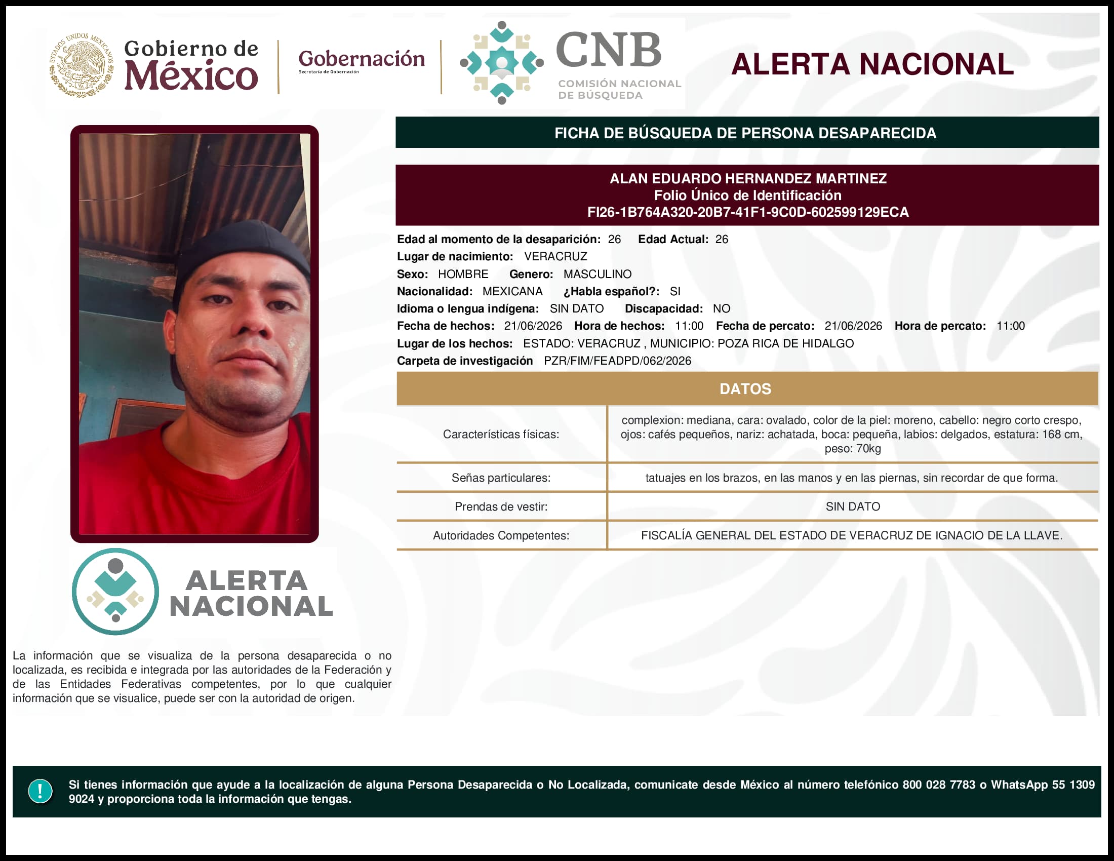 Persona desaparecida Alan Eduardo Hernandez Martinez