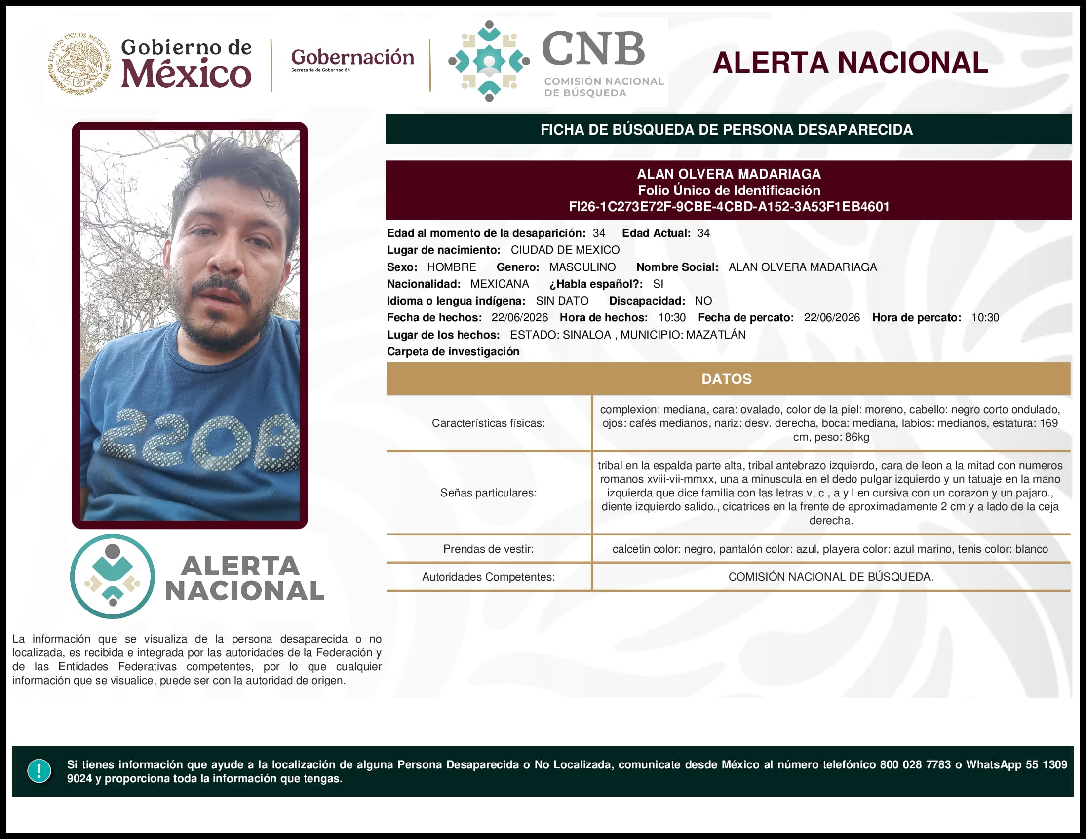 Persona desaparecida Alan Olvera Madariaga