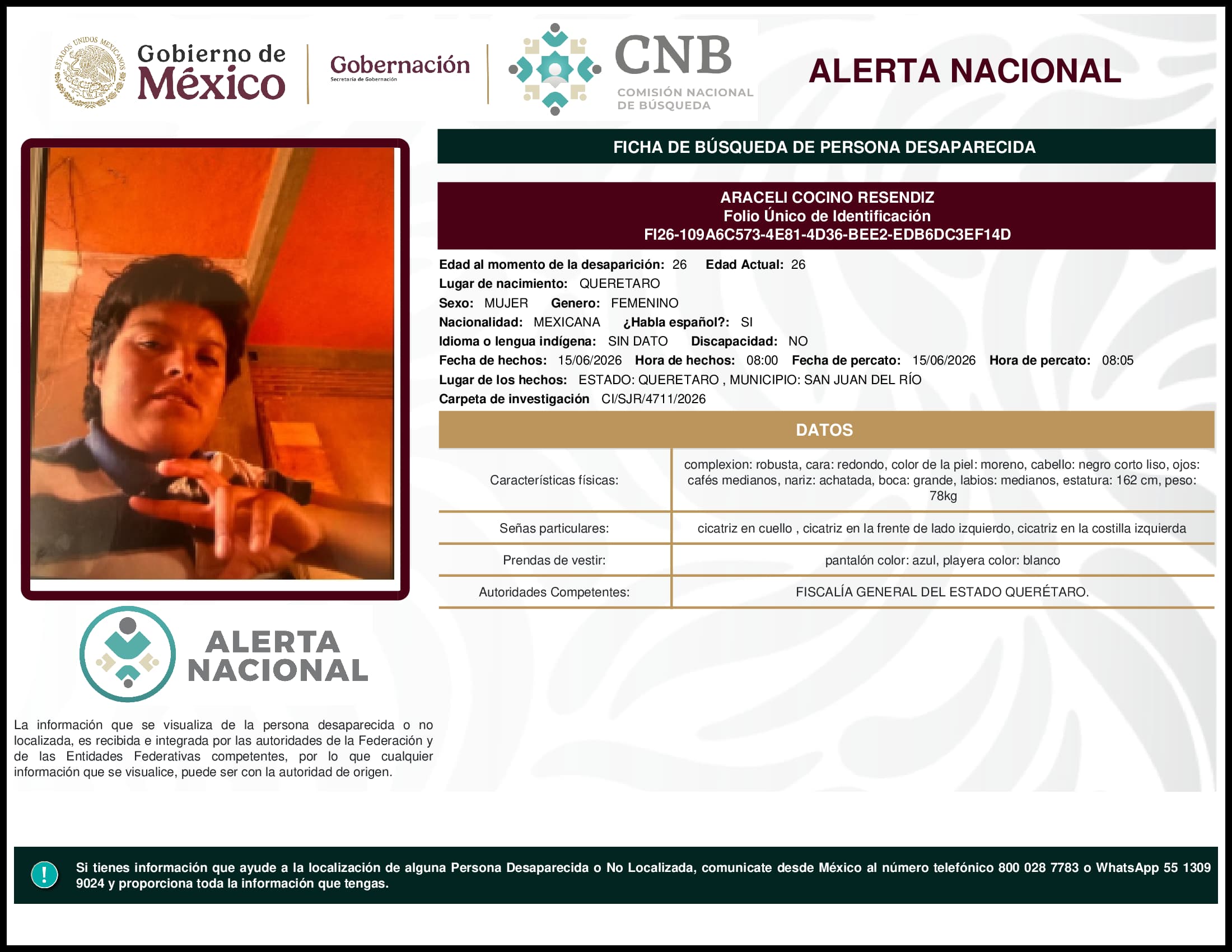 Persona desaparecida Araceli Cocino Resendiz