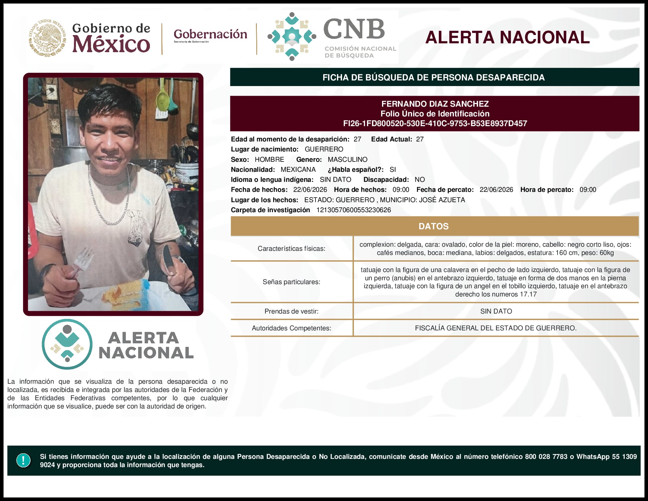 Persona desaparecida Fernando Diaz Sanchez