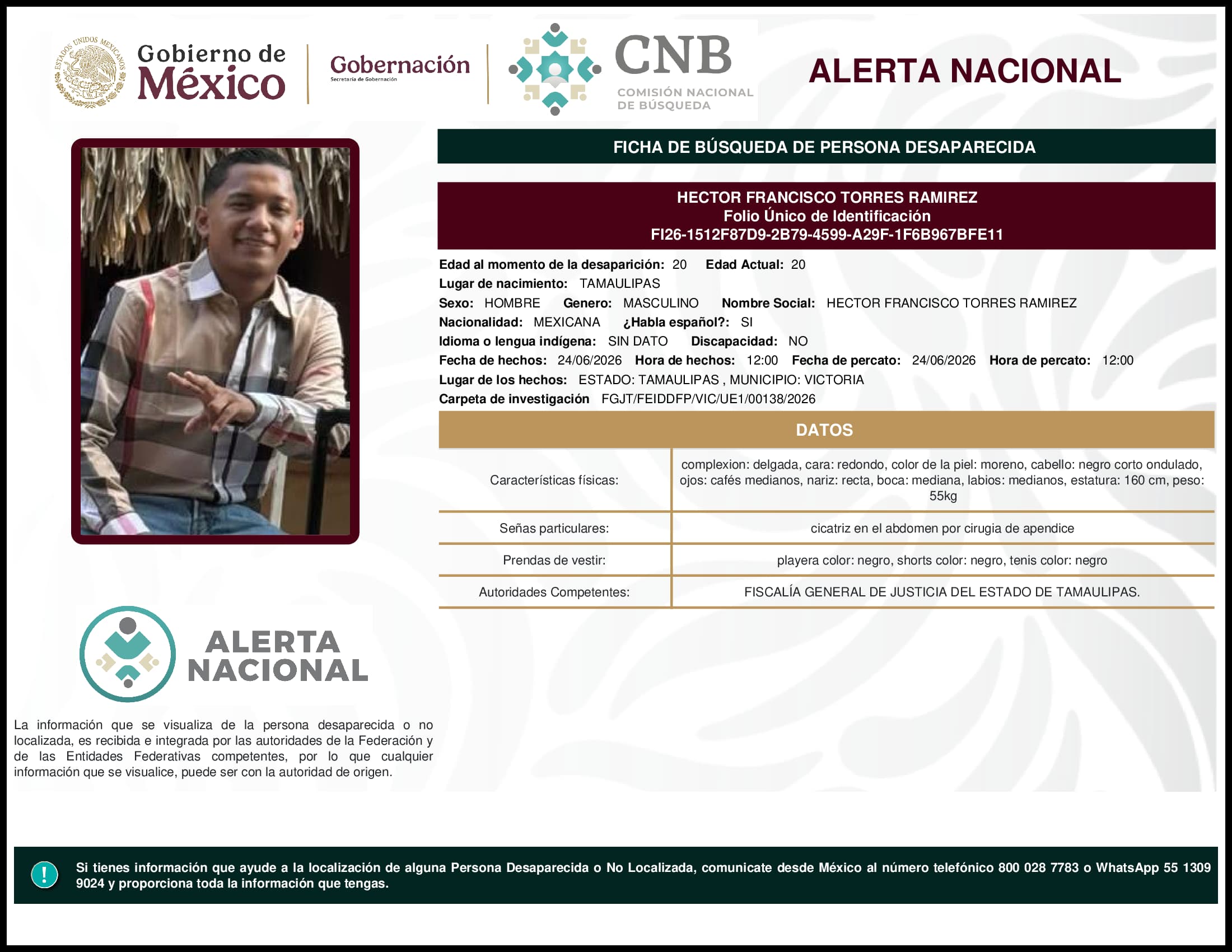 Persona desaparecida Hector Francisco Torres Ramirez