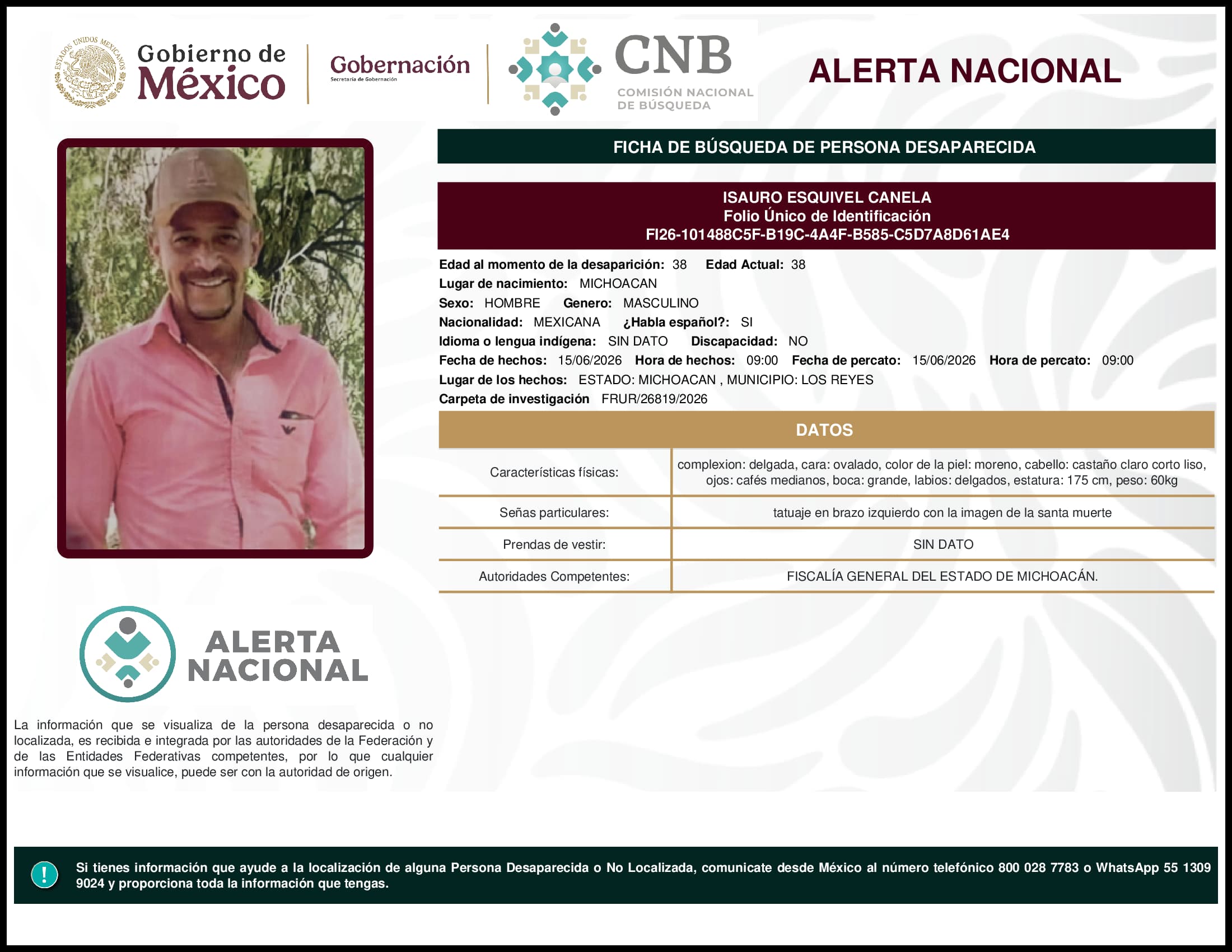 Persona desaparecida Isauro Esquivel Canela