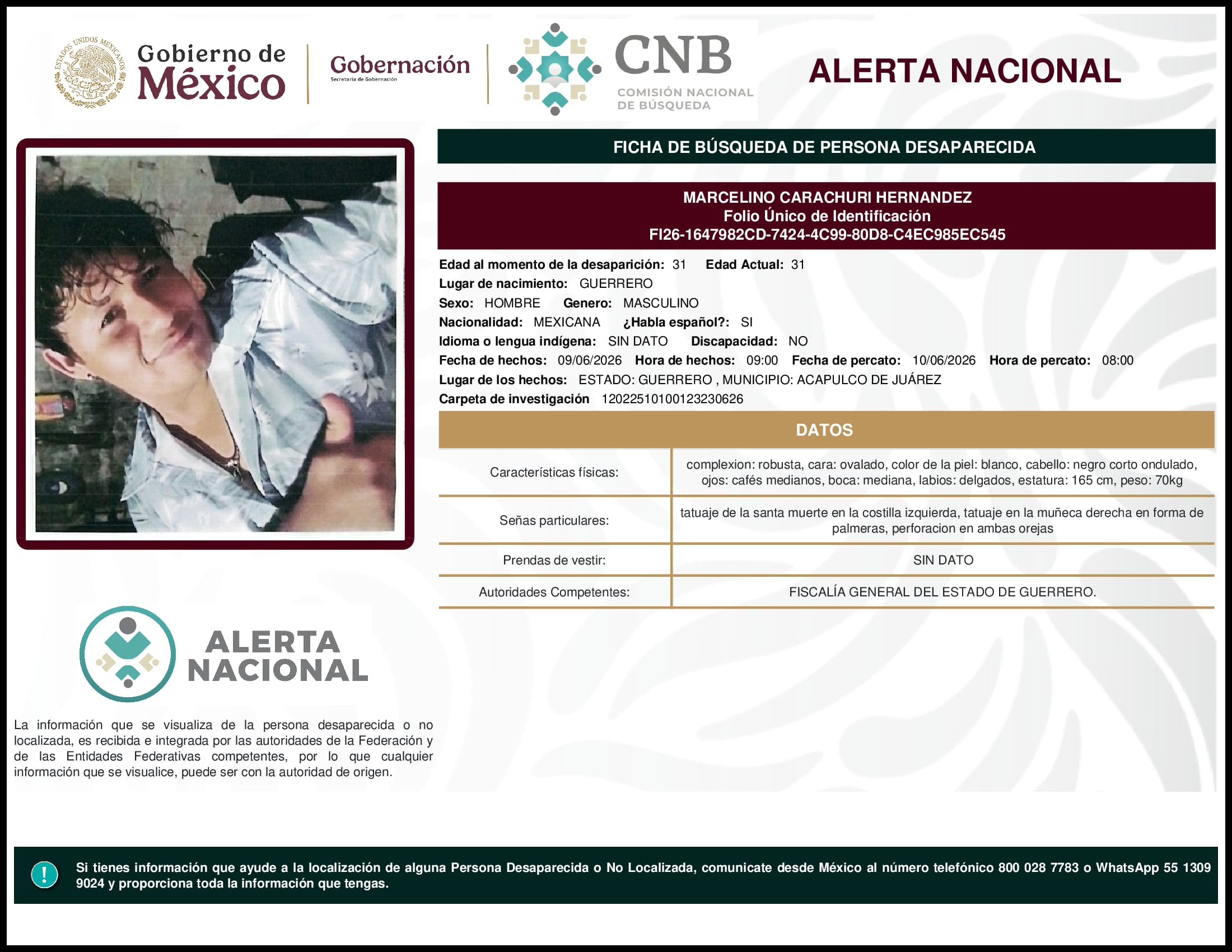 Persona desaparecida Marcelino Carachuri Hernandez