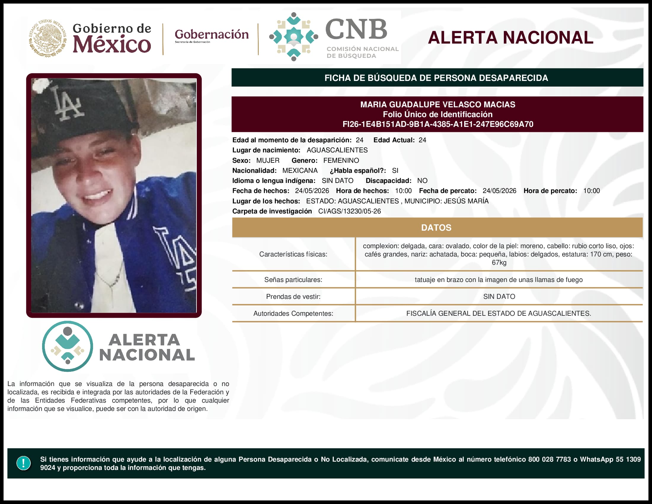 Persona desaparecida Maria Guadalupe Velasco Macias