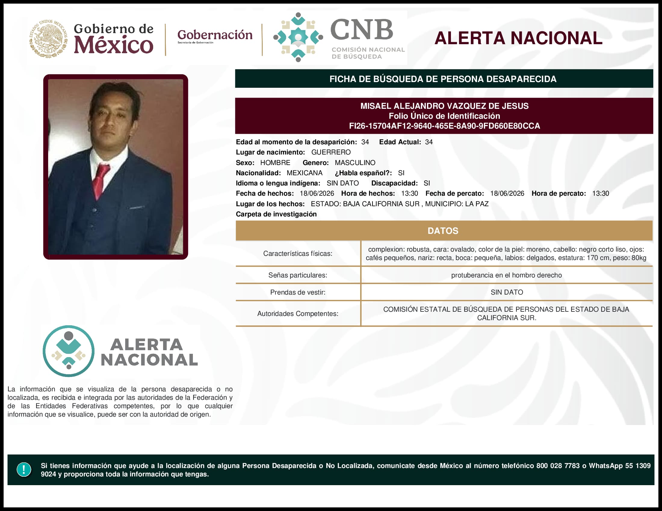 Persona desaparecida Misael Alejandro Vazquez De Jesus