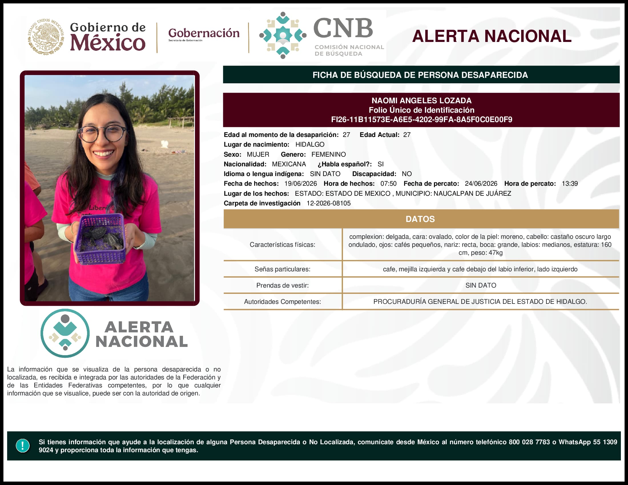 Persona desaparecida Naomi Angeles Lozada